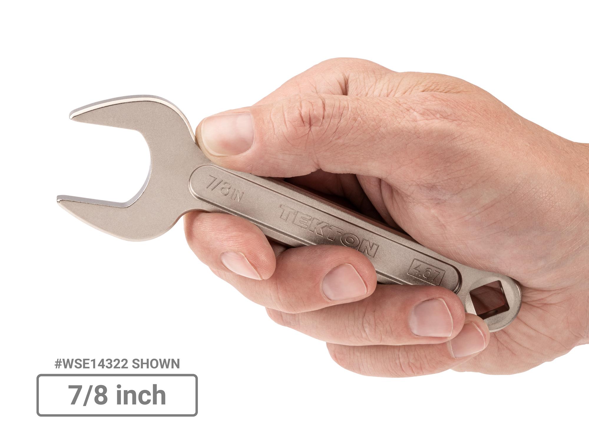 Person holding Tekton service wrench set. Item #WSE90104