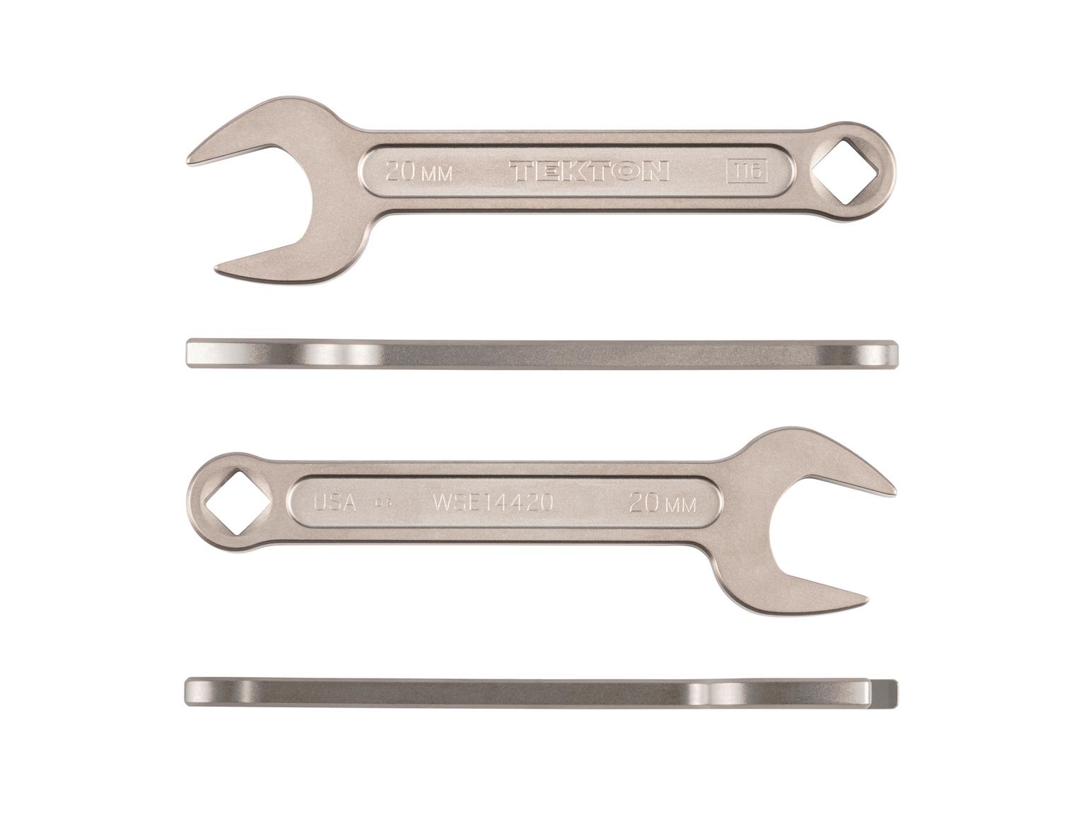 Side view of Tekton 20 millimeter service wrench set. Item #WSE14420