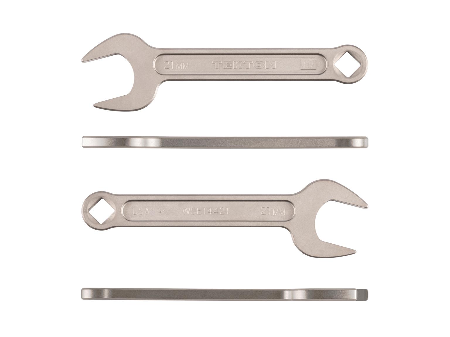 Side view of Tekton 21 millimeter service wrench set. Item #WSE14421