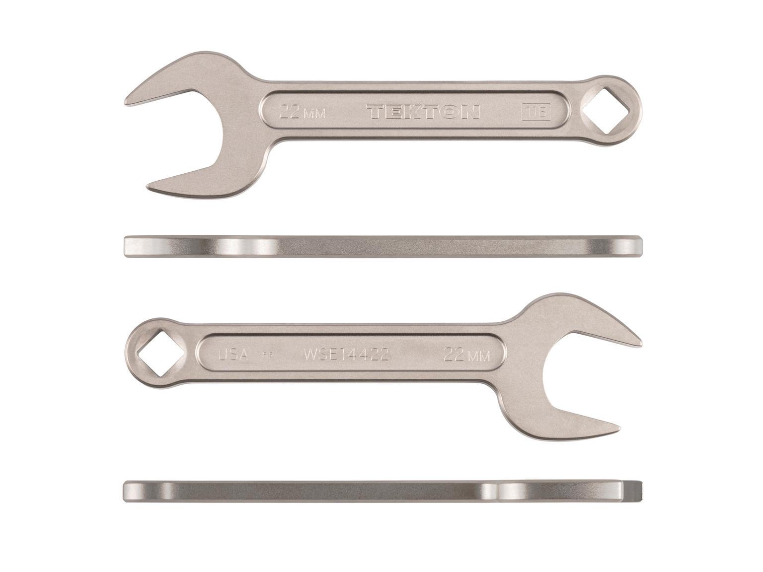 Side view of Tekton 22 millimeter service wrench set. Item #WSE14422