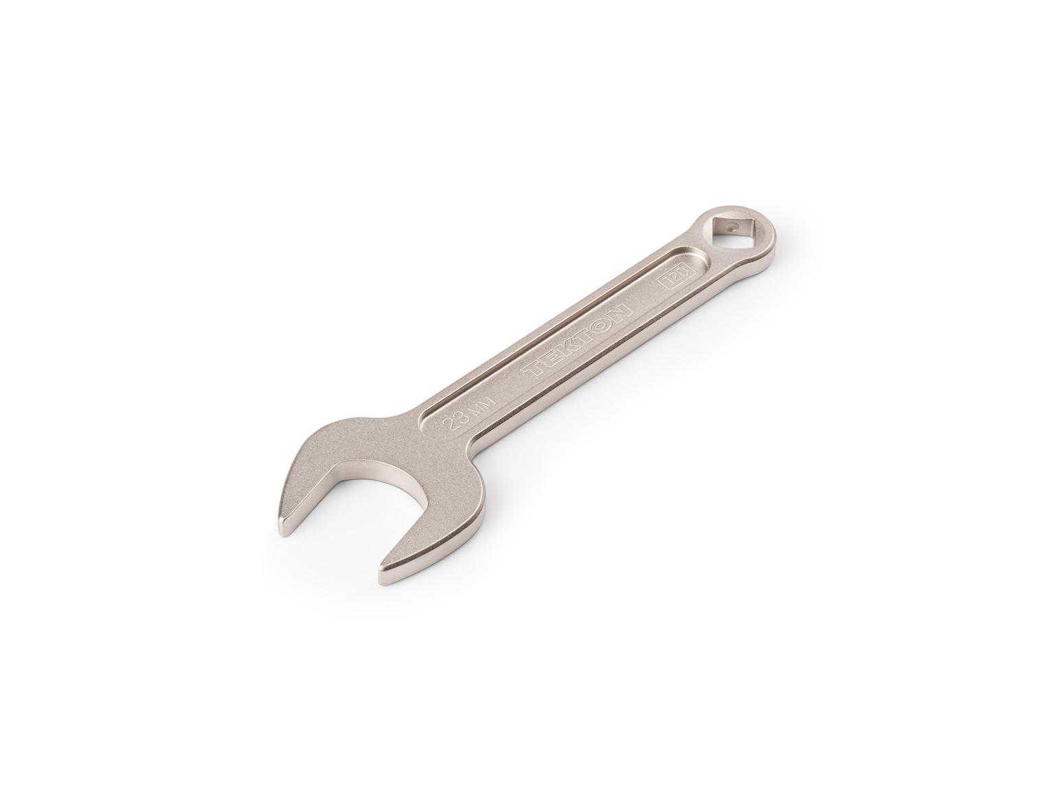 Front-right angle view of Tekton 23 millimeter service wrench set. Item #WSE14423