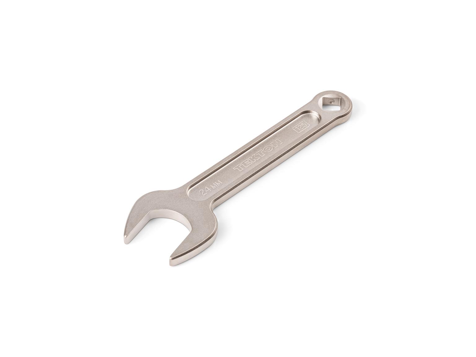 Front-right angle view of Tekton 24 millimeter service wrench set. Item #WSE14424