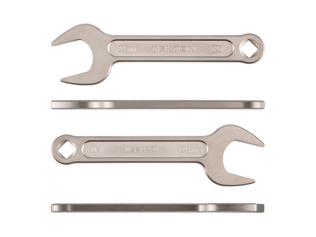 TEKTON 24 Mm Service Wrench | Short Handle, 15° Open End, Drive Square, Satin Nickel Finish, Made In USA