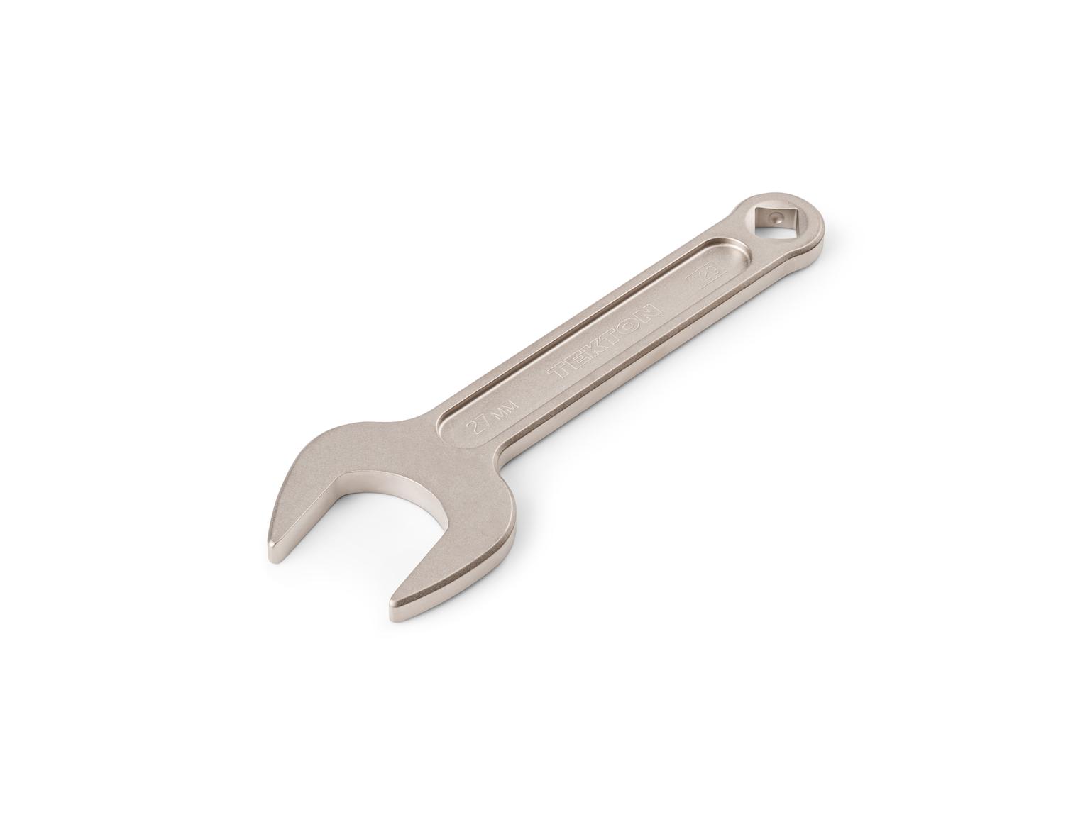 Front-right angle view of Tekton 27 millimeter service wrench set. Item #WSE14427