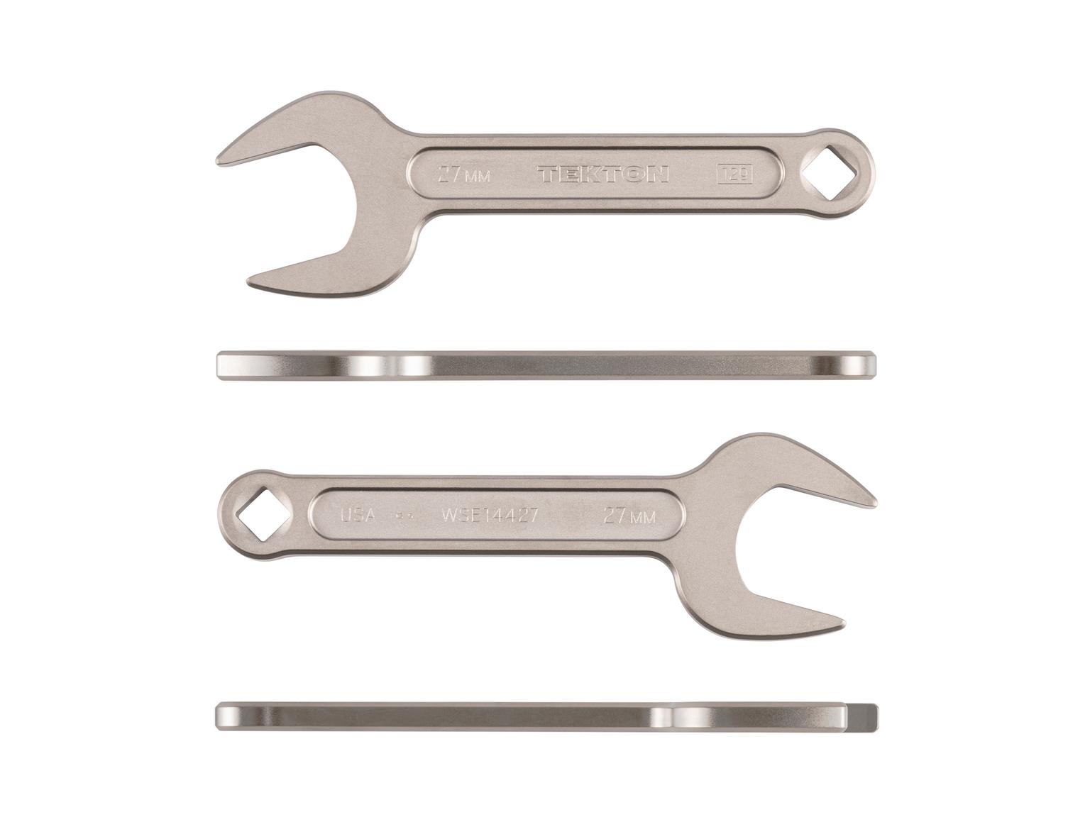 Side view of Tekton 27 millimeter service wrench set. Item #WSE14427