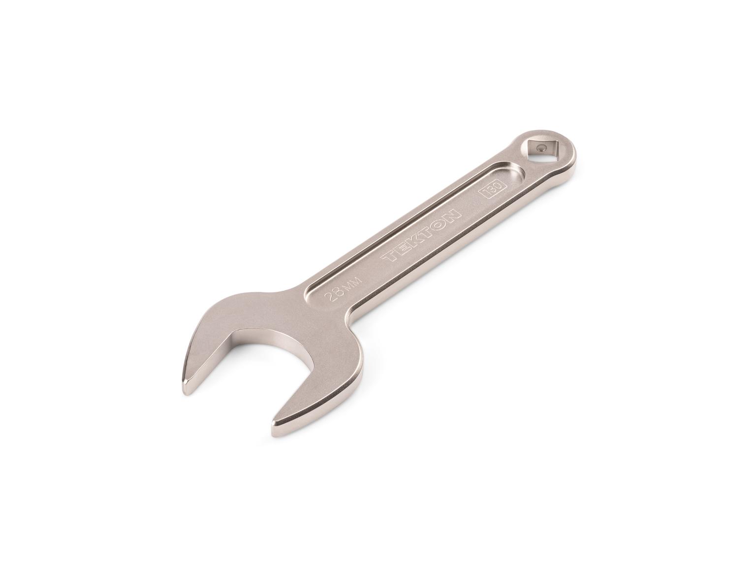 Front-right angle view of Tekton 28 millimeter service wrench set. Item #WSE14428