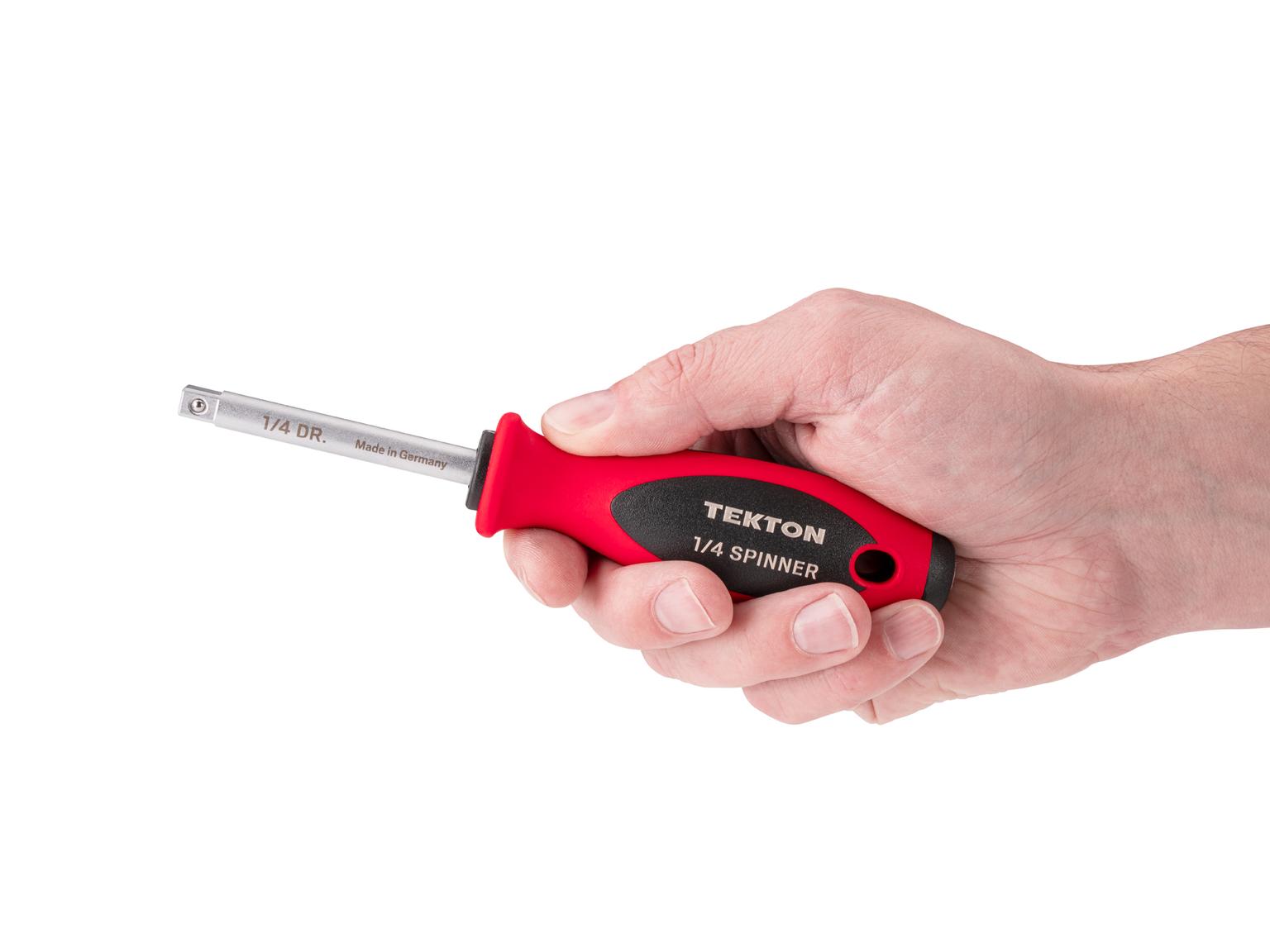 Person holding Tekton 6.7 inch socket driver. Item #SHW03125