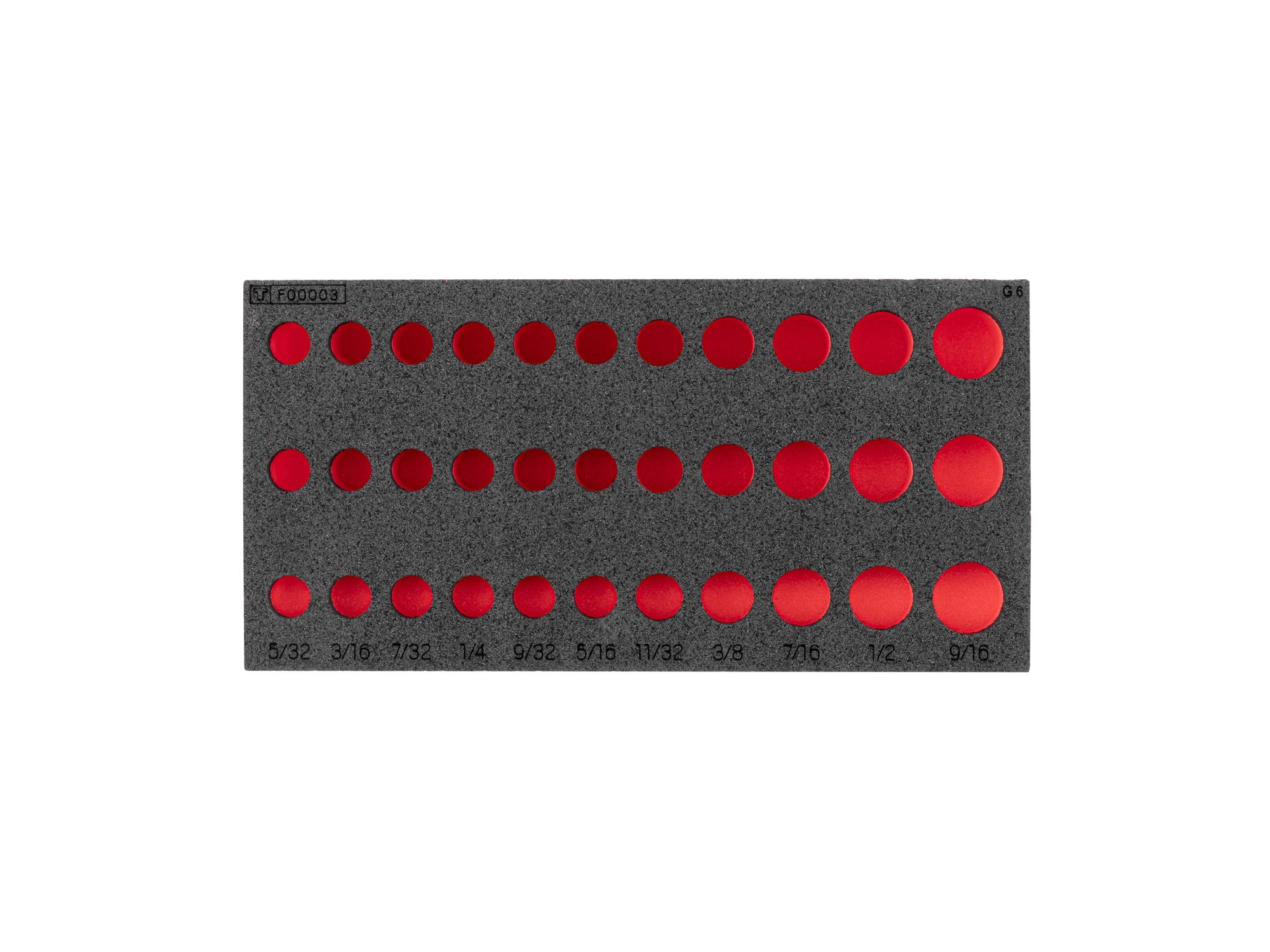 TEKTON 33-Tool 1/4 Inch Drive Shallow, Semi-Deep, and Deep Socket Set Foam Organizer, 8 x 4 Inch (5/32 - 9/16 in.)