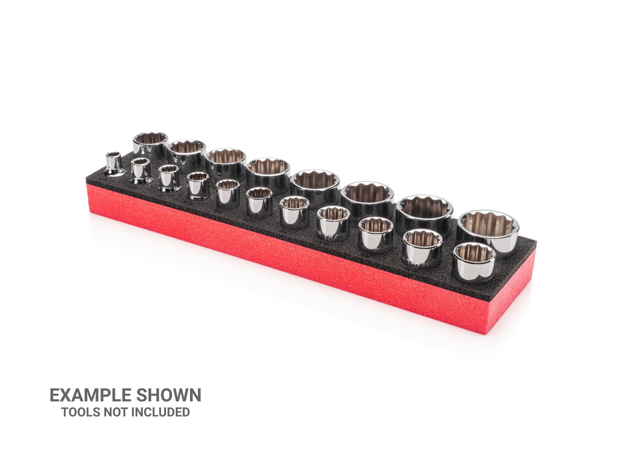 Front-right angle view of black Tekton foam socket organization. Item #F00012KR