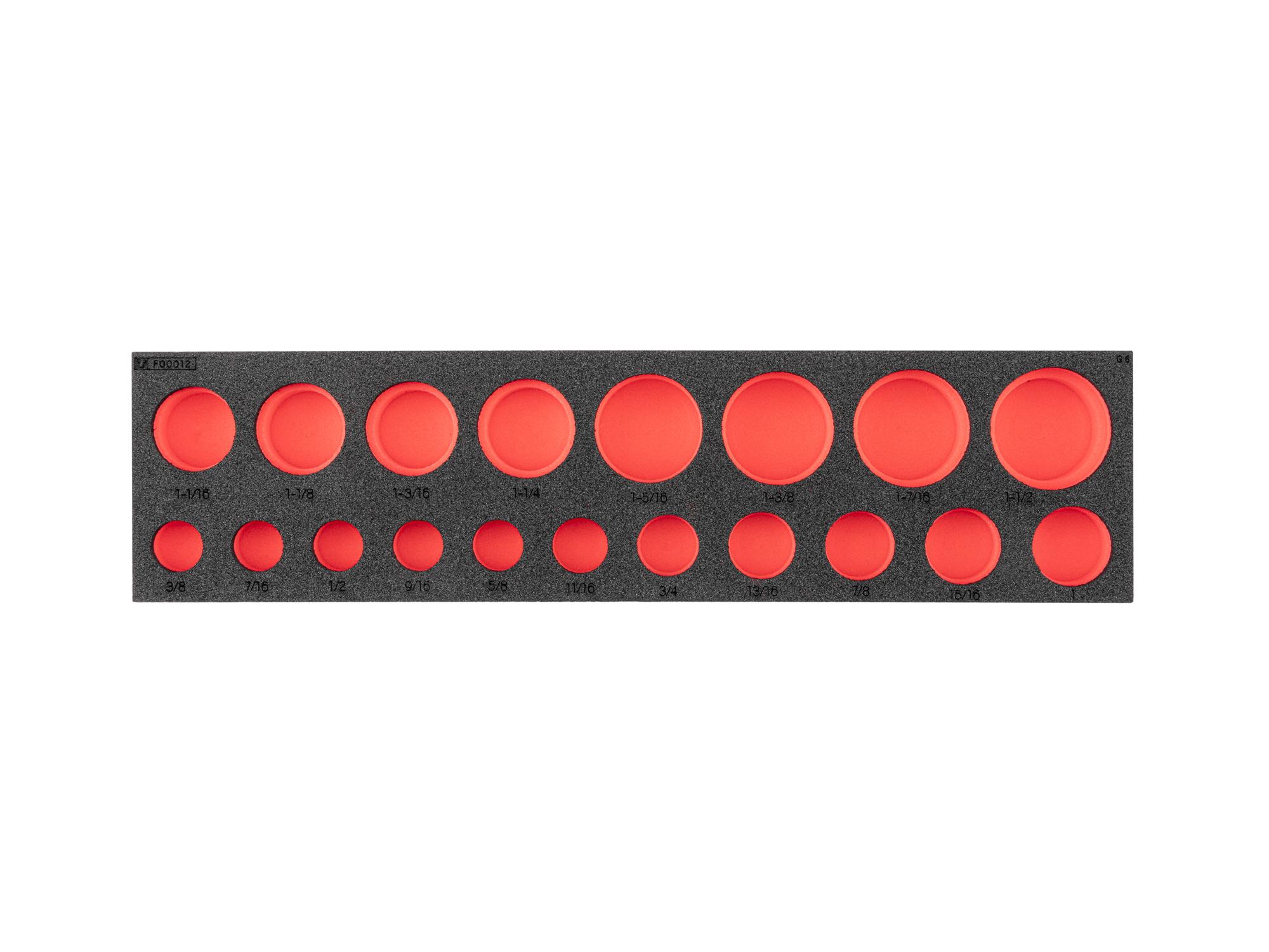 TEKTON 19-Tool 1/2 Inch Drive Shallow Socket Set Foam Organizer, 16 x 4 Inch (3/8 - 1-1/2 in.)