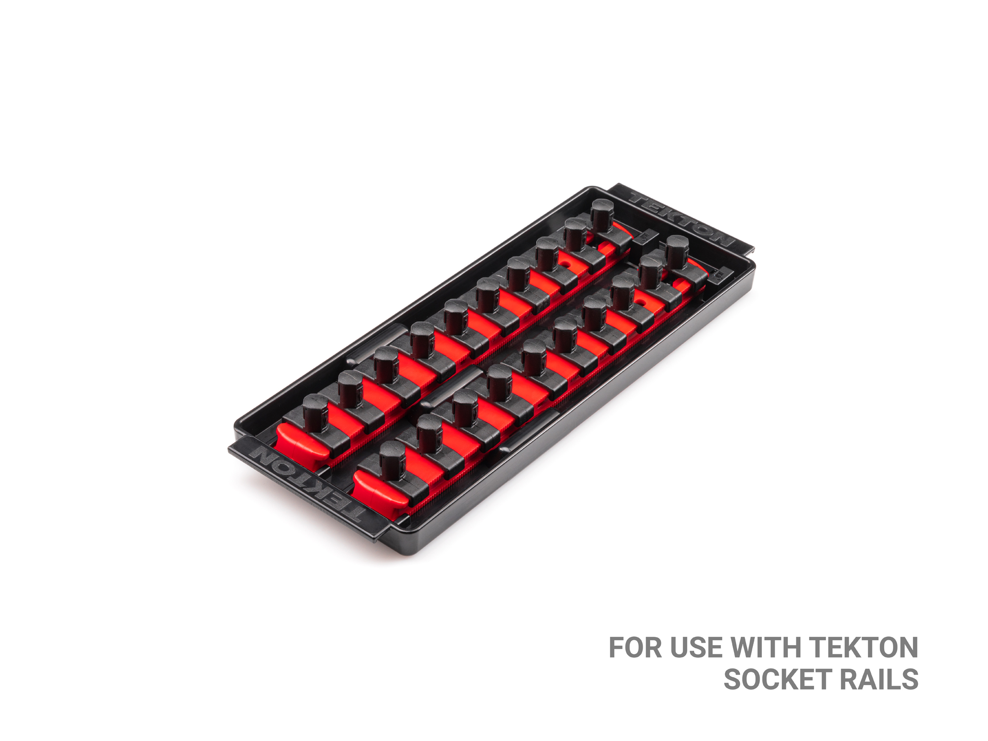 Tray securely holds two 8-inch socket rails in an upright position, even through the epening and closing of tool cabinet drawers. OSC71000.