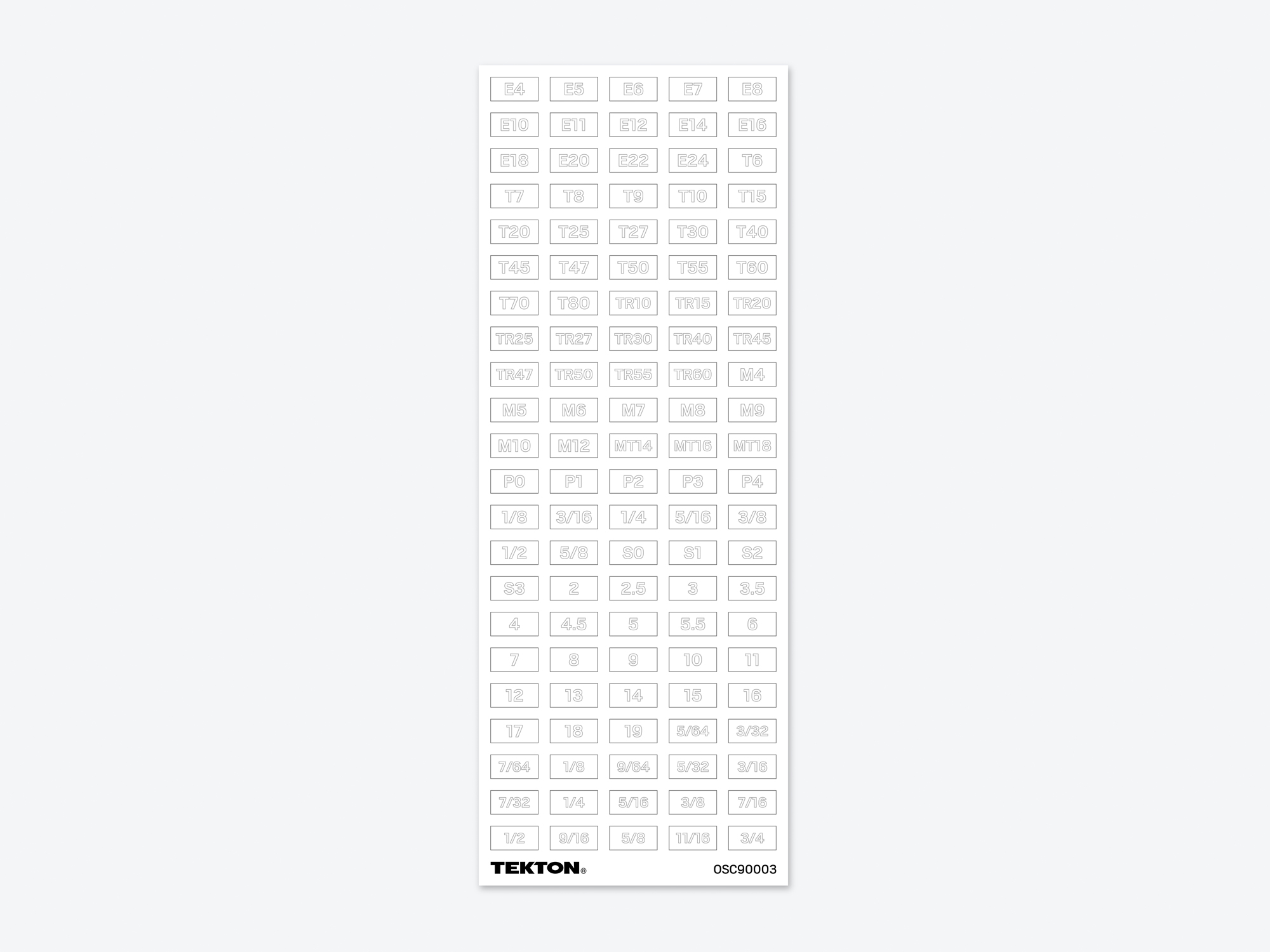 External Star and Bit Socket Clip Label Sheet