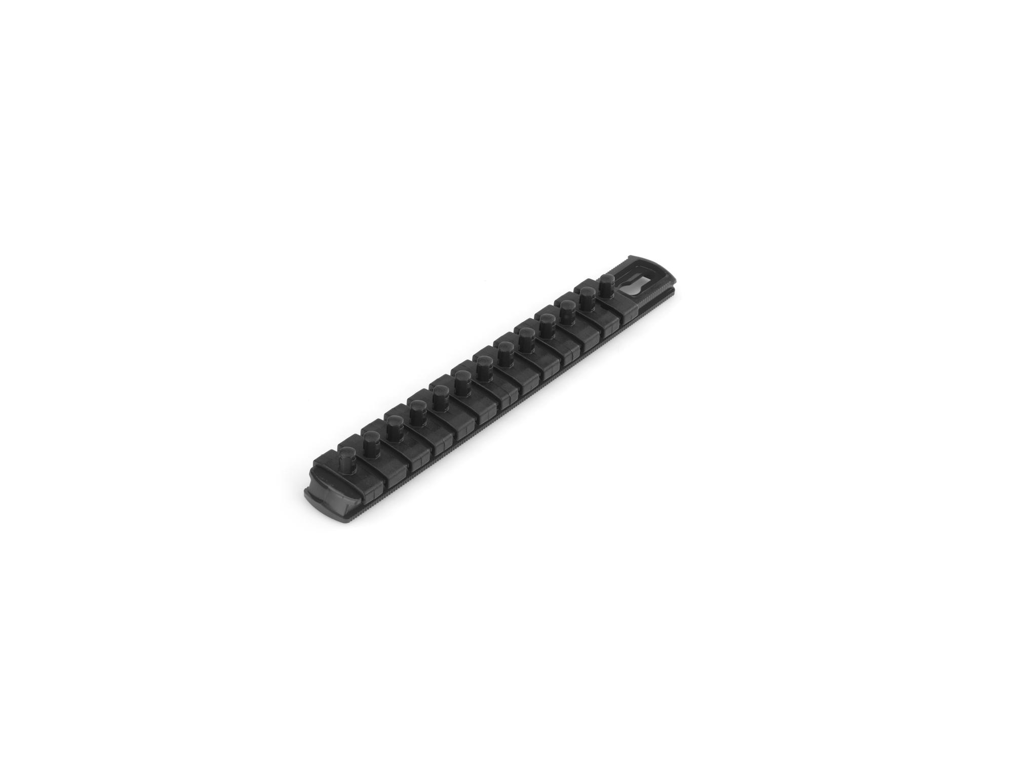 Front-right angle view of black Tekton 8 inch socket organization. Item #OSR01213
