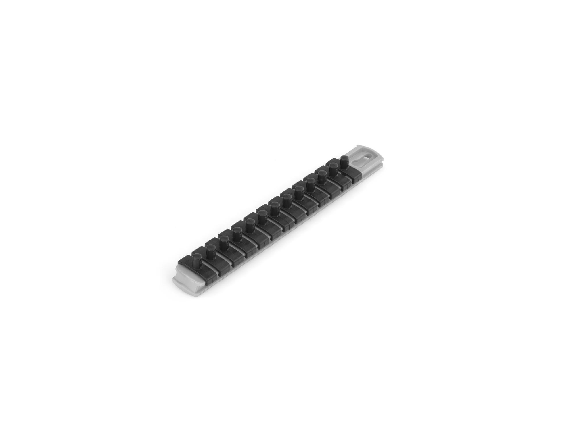 Front-right angle view of gray Tekton 8 inch socket organization. Item #OSR01313
