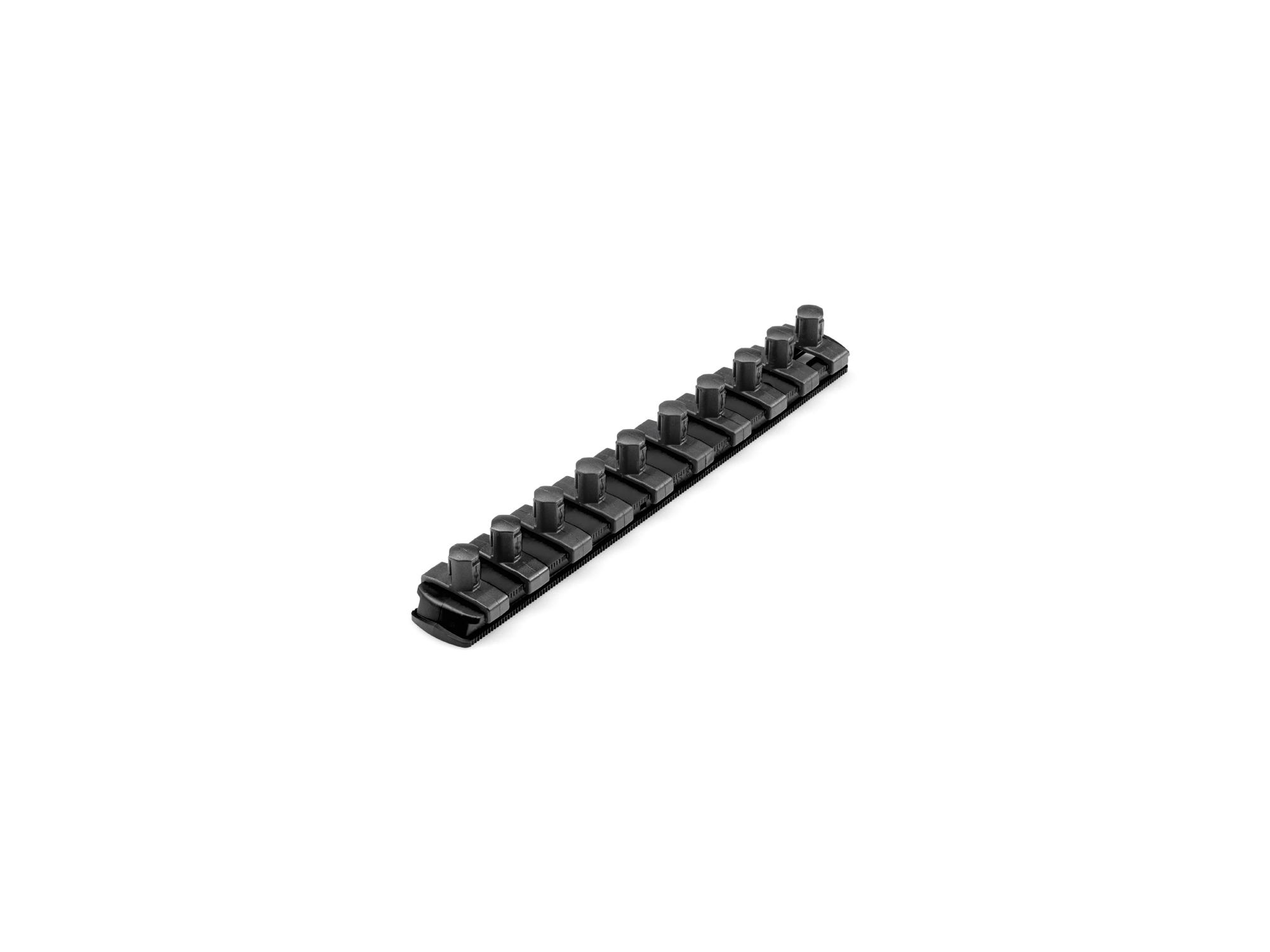 Front-right angle view of Tekton black 8 inch socket organization set. Item #OSR11210