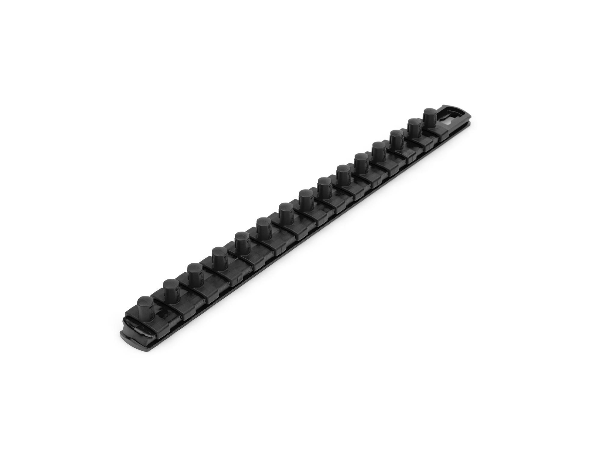 Front-right angle view of black Tekton 13 inch socket organization. Item #OSR12215