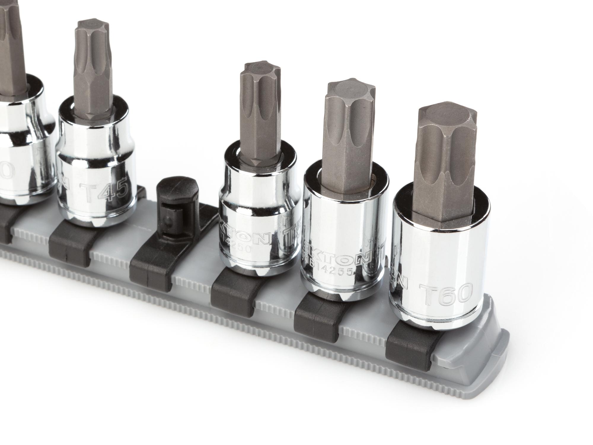 Closeup view of gray Tekton 18 inch socket organization. Item #OSR13320