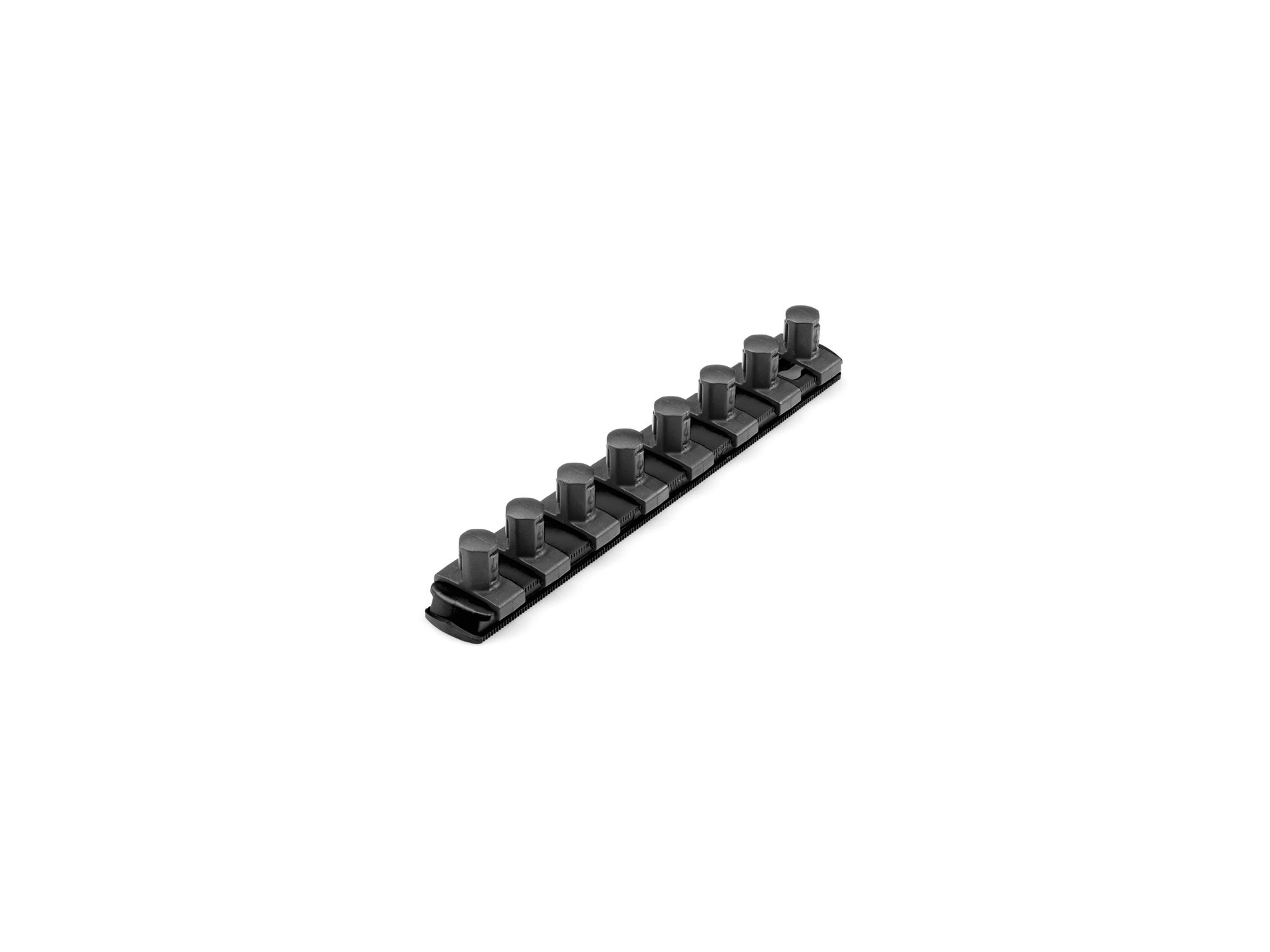 Front-right angle view of black Tekton 8 inch socket organization. Item #OSR21208