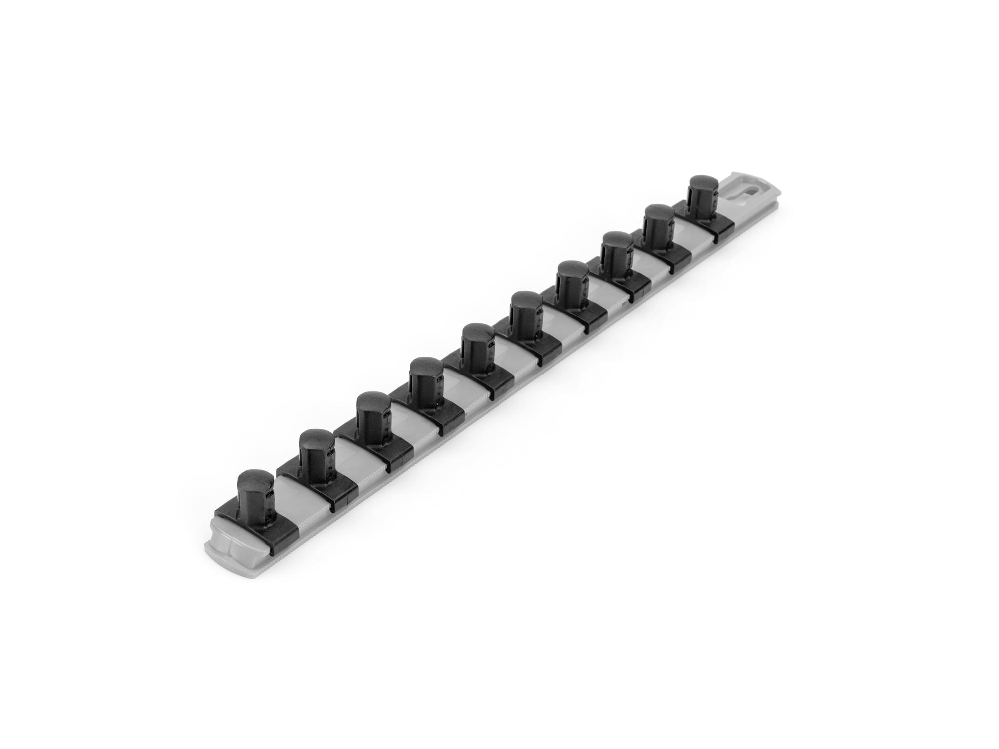 Front-right angle view of gray Tekton 13 inch socket organization. Item #OSR22310