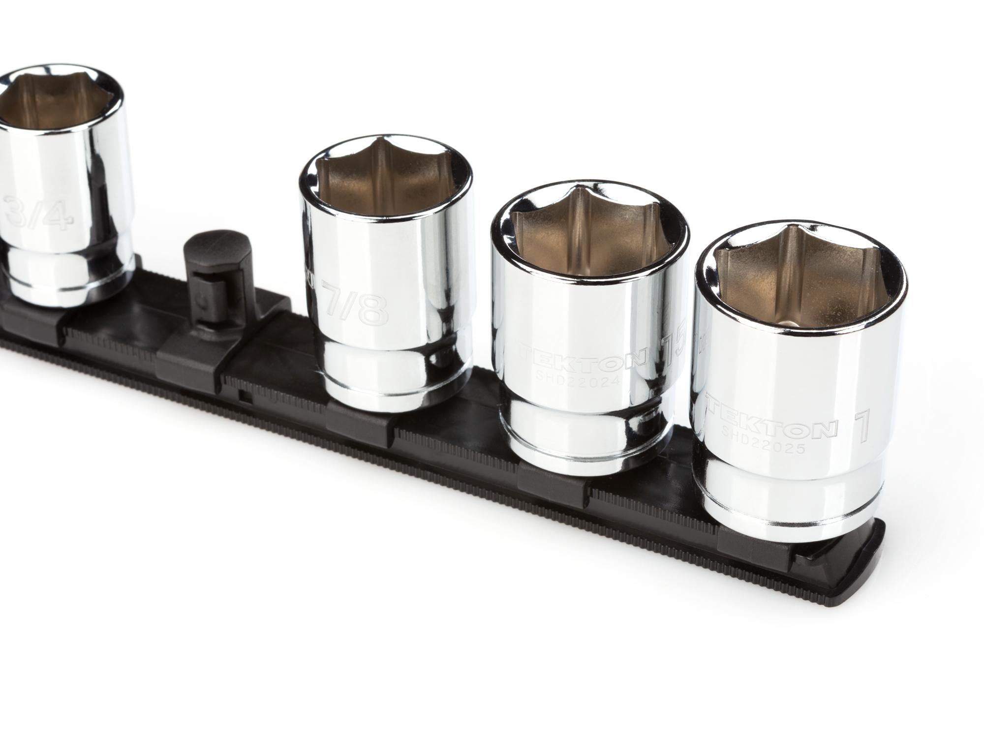 Closeup view of black Tekton 18 inch socket organization. Item #OSR23215