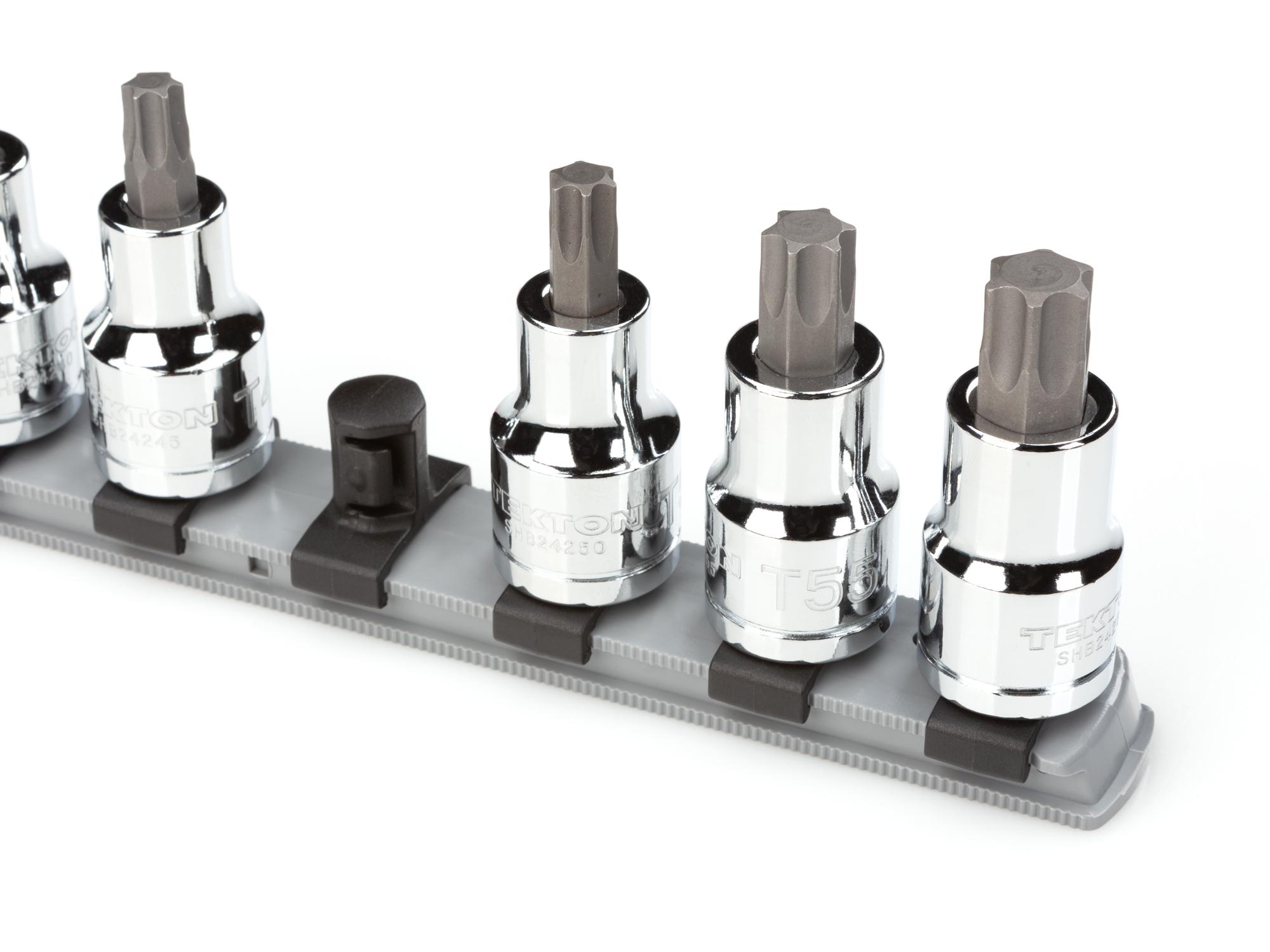 Closeup view of Tekton gray 18 inch socket organization set. Item #OSR23315