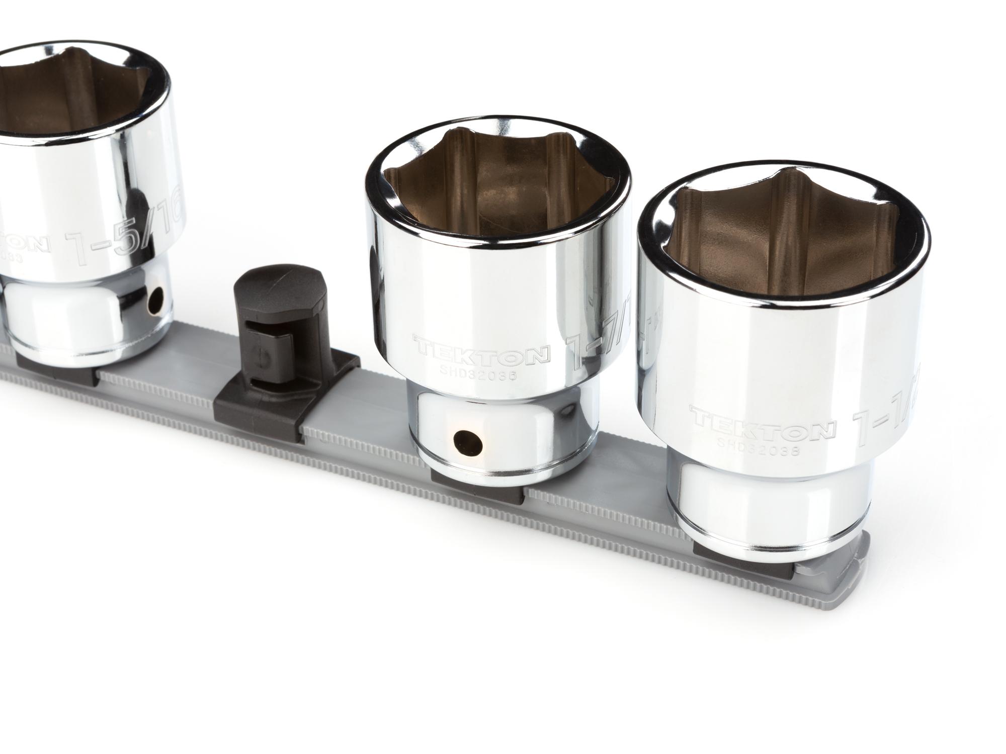 Closeup view of Tekton gray 13 inch socket organization set. Item #OSR32308