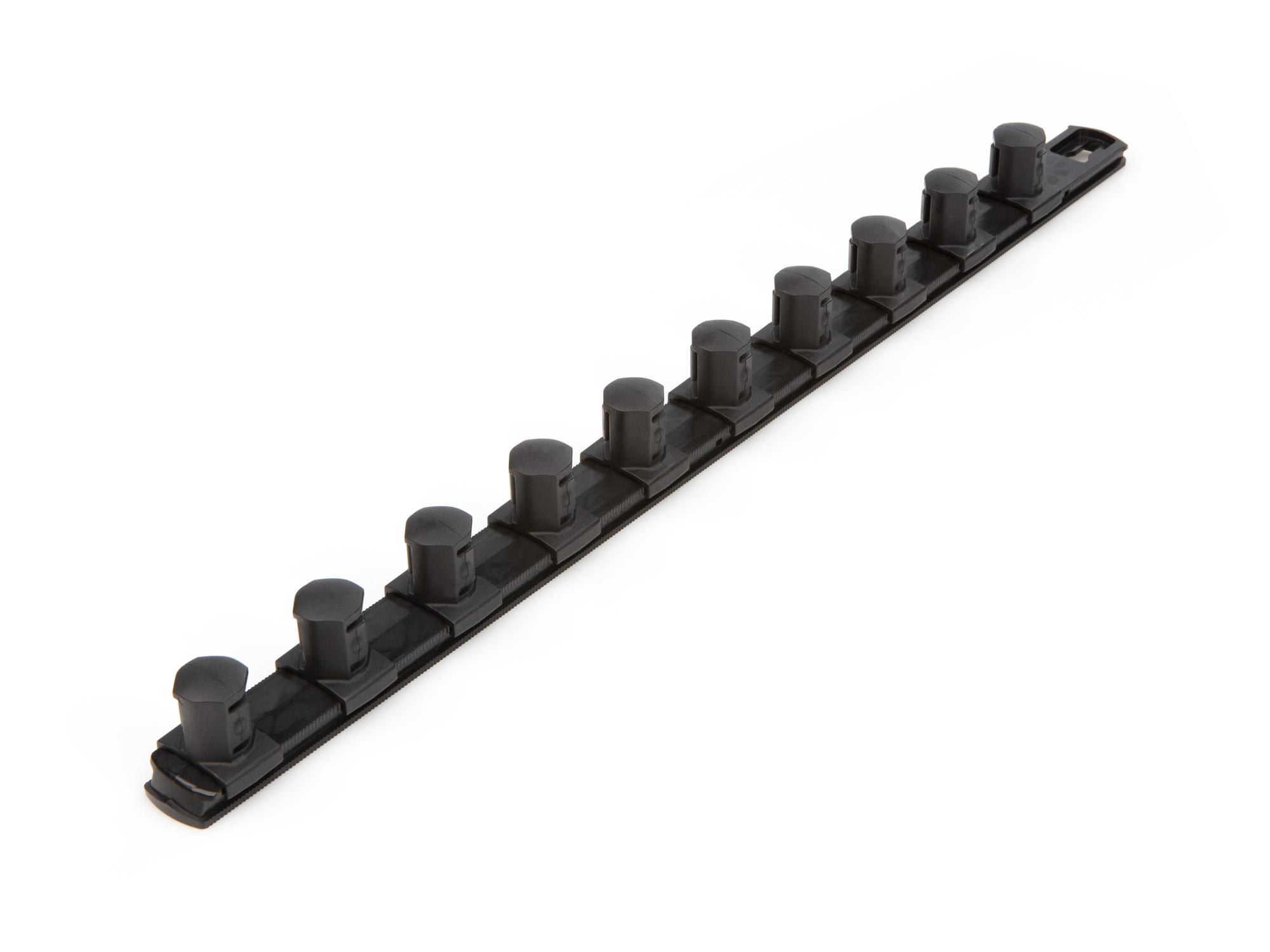 Front-right angle view of Tekton black 18 inch socket organization set. Item #OSR33210