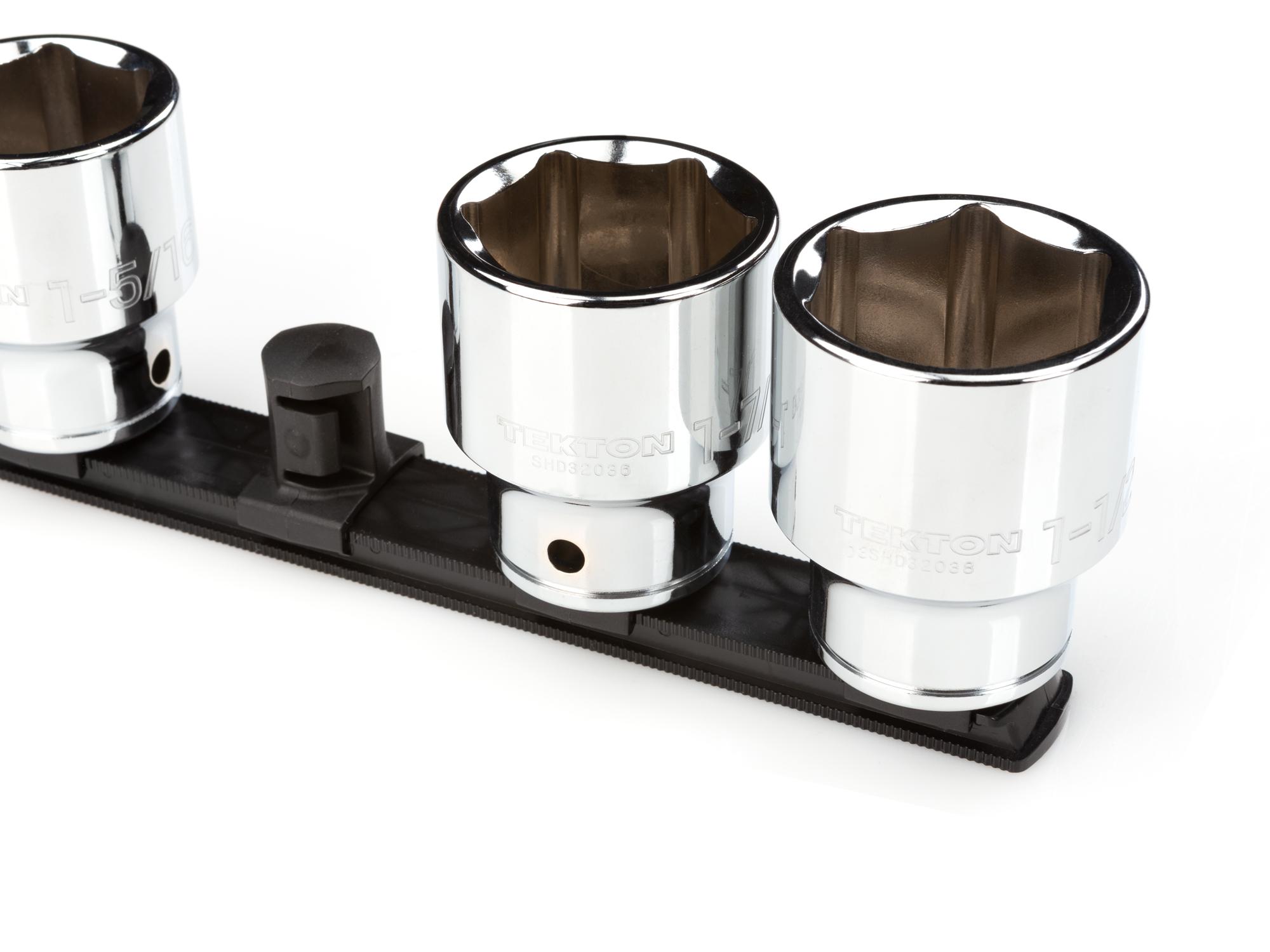 Closeup view of Tekton black 18 inch socket organization set. Item #OSR33210