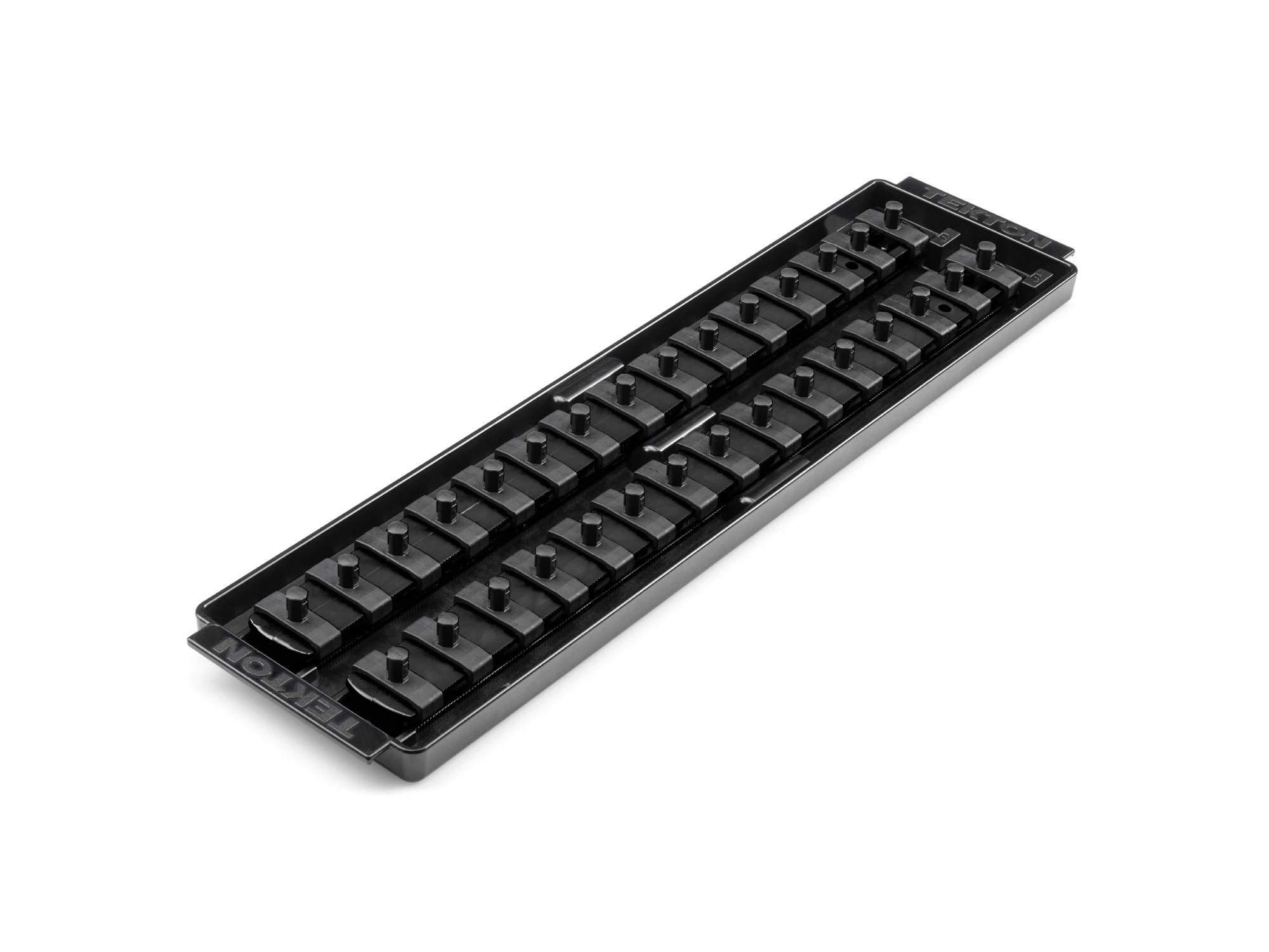 Front-right angle view of Tekton black 2 rail socket organization set. Item #OST02230