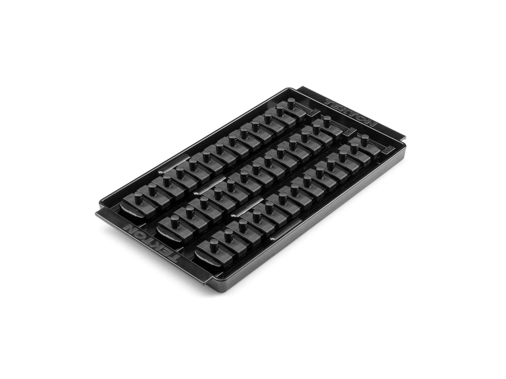 Front-right angle view of Tekton black 3 rail socket organization set. Item #OST05239