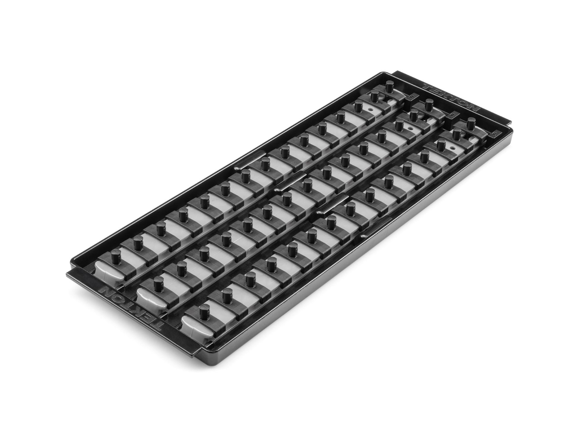 Front-right angle view of Tekton gray 13 inch socket organization set. Item #OST06345
