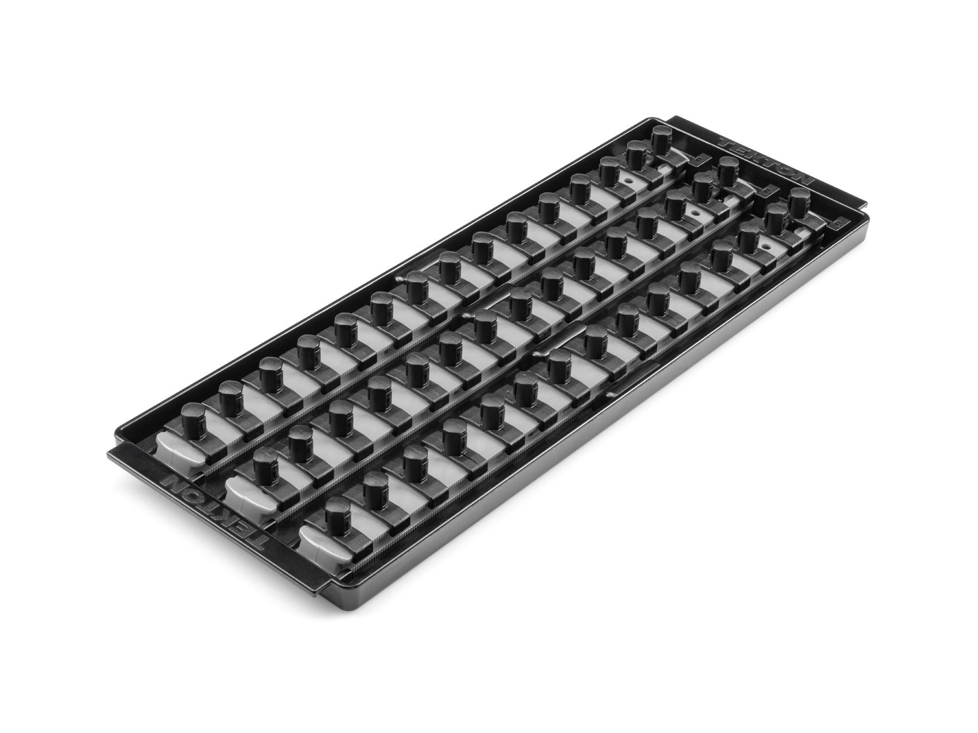 Front-right angle view of Tekton gray 13 inch socket organization set. Item #OST16345