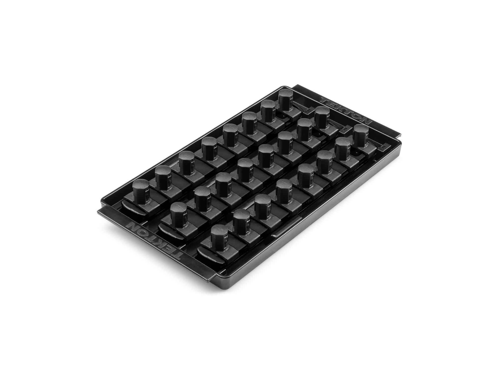 Front-right angle view of Tekton black 8 inch socket organization set. Item #OST25224