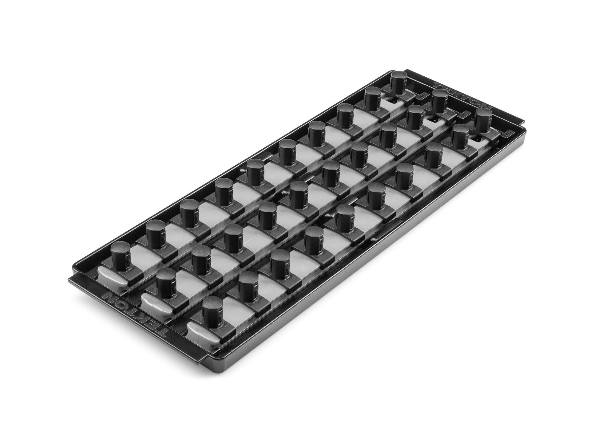 Front-right angle view of Tekton gray 3 rail socket organization set. Item #OST26330