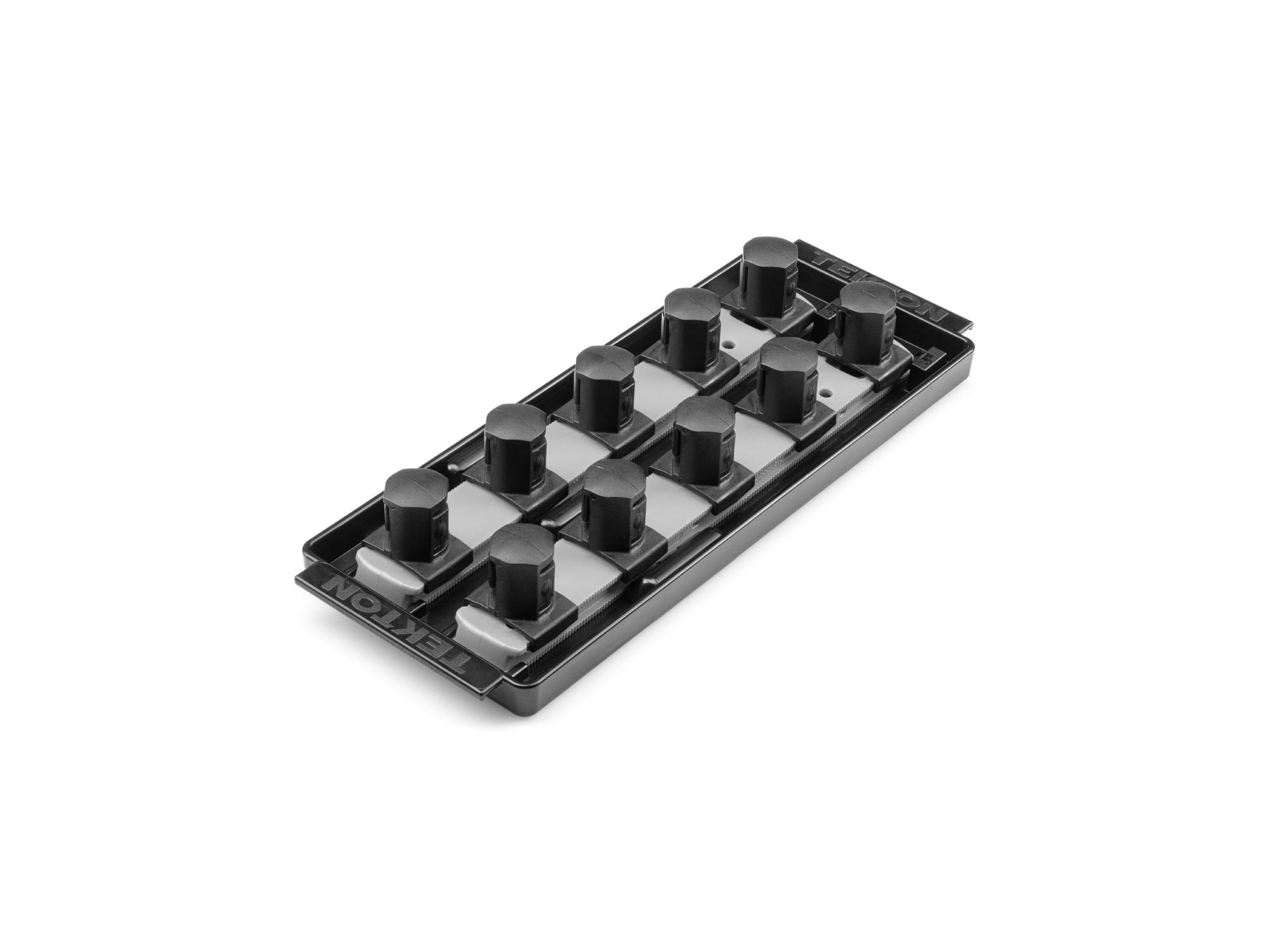 Front-right angle view of Tekton gray 8 inch socket organization set. Item #OST31310