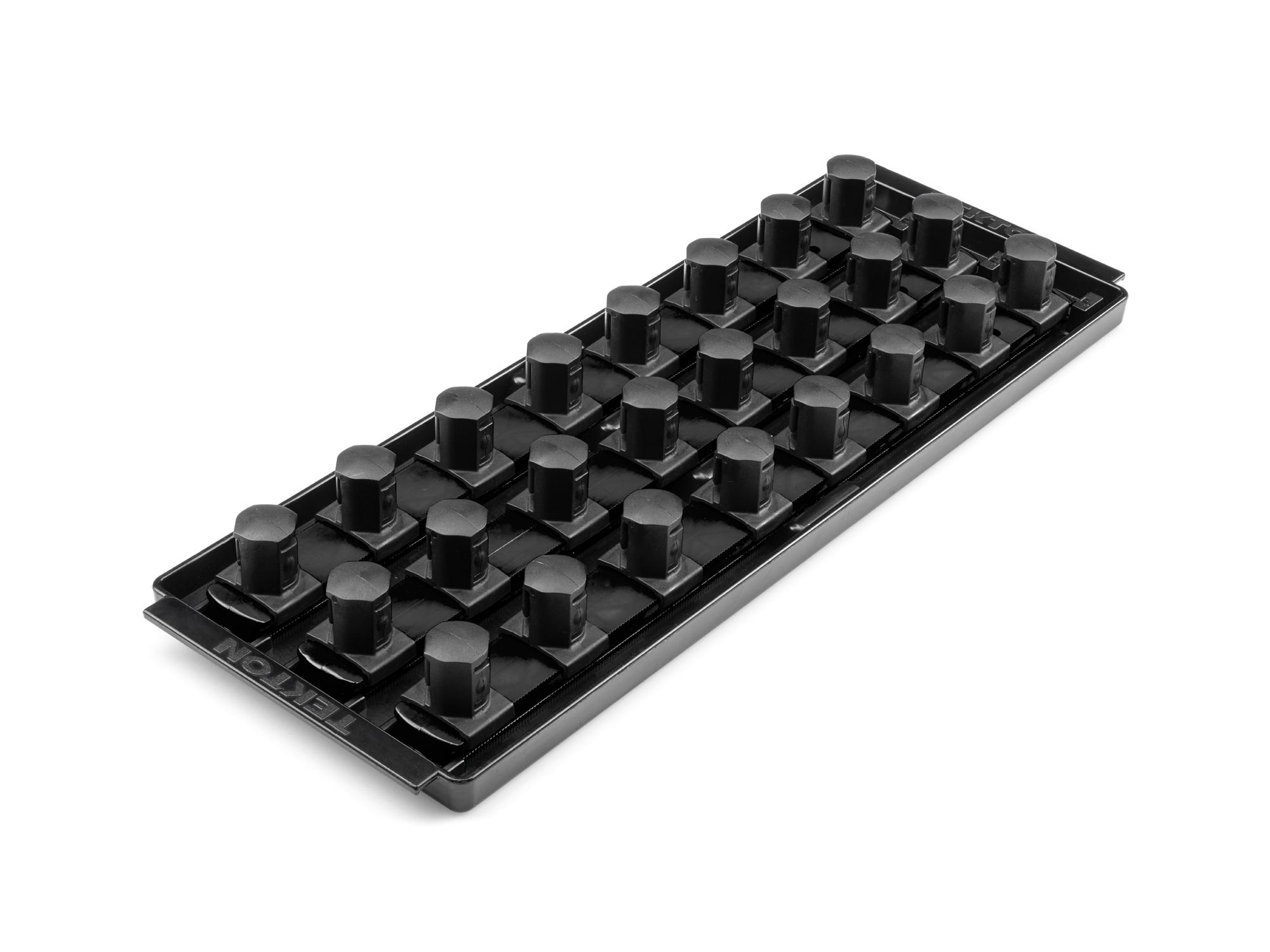 Front-right angle view of Tekton black 13 inch socket organization set. Item #OST36224