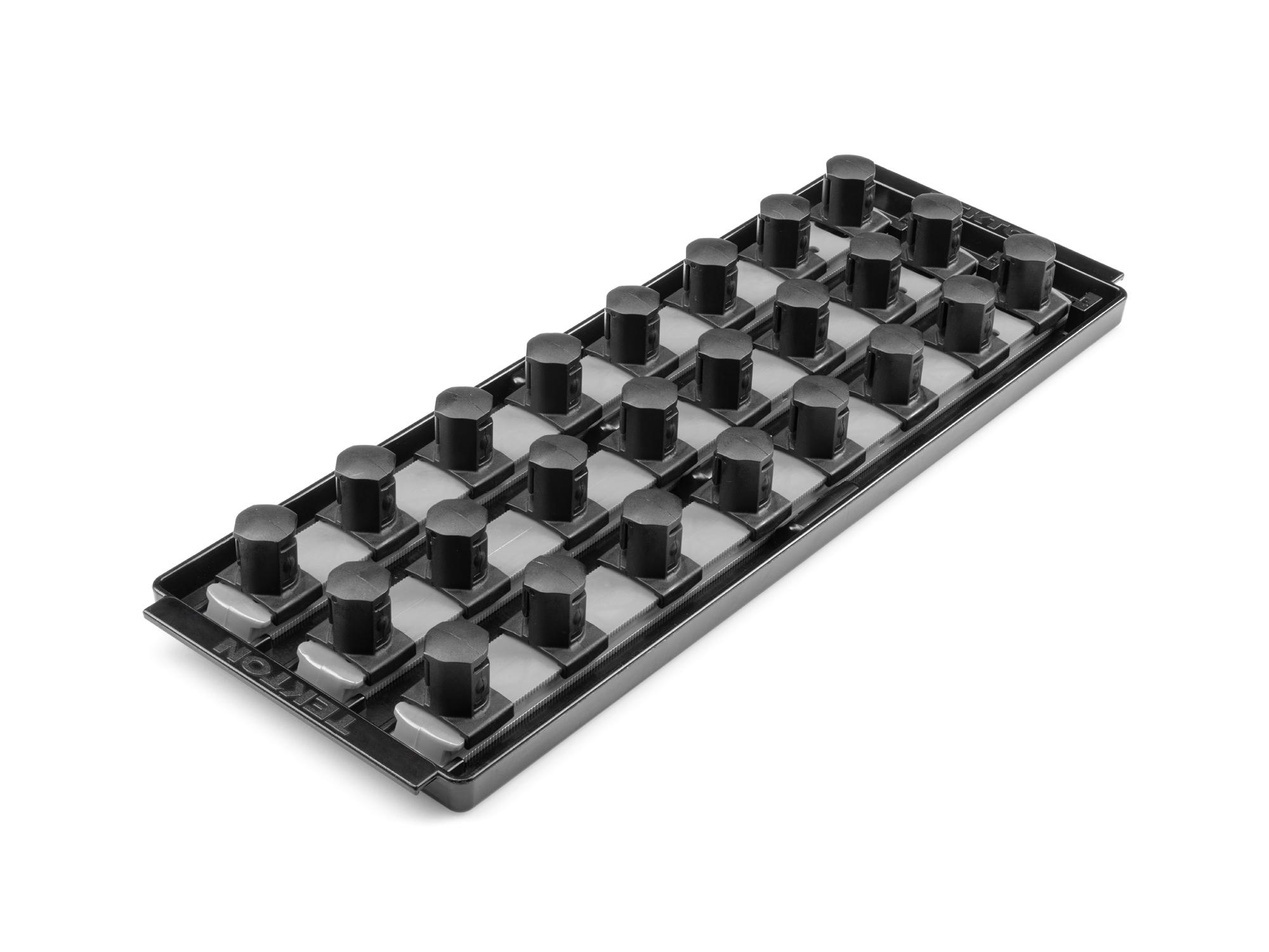 Front-right angle view of Tekton gray 13 inch socket organization set. Item #OST36324