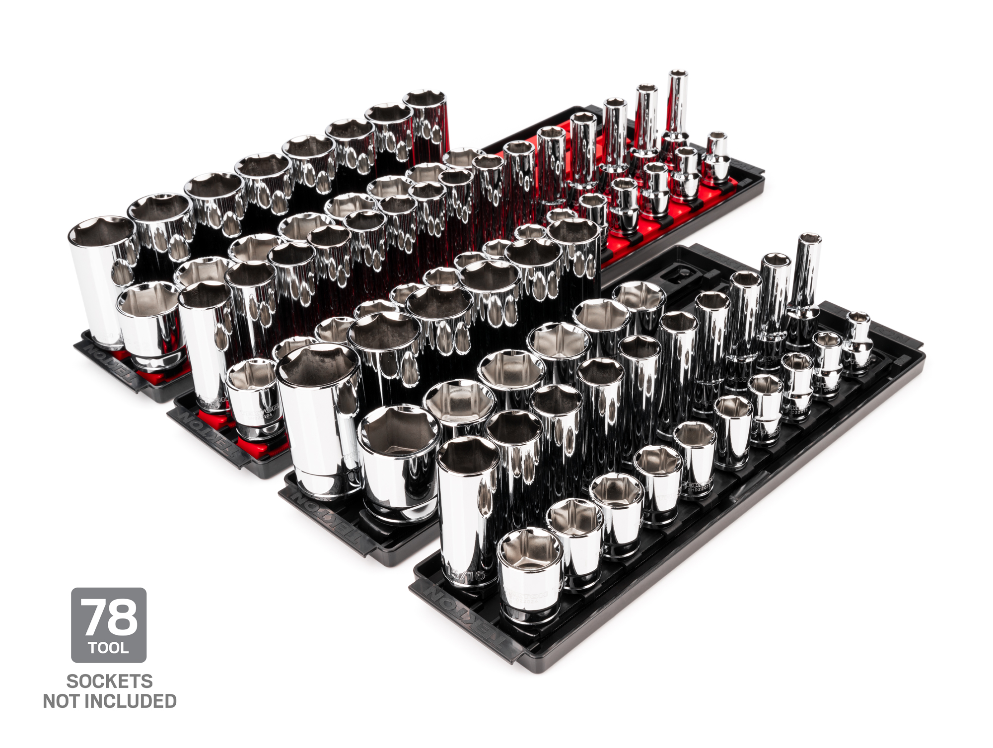 Set includes 8 socket rails, 4 trays, and 1/2 inch drive clips. Designed to store sockets for our 83-piece 1/2 inch drive socket and ratchet sets. Made in USA. OST92901.