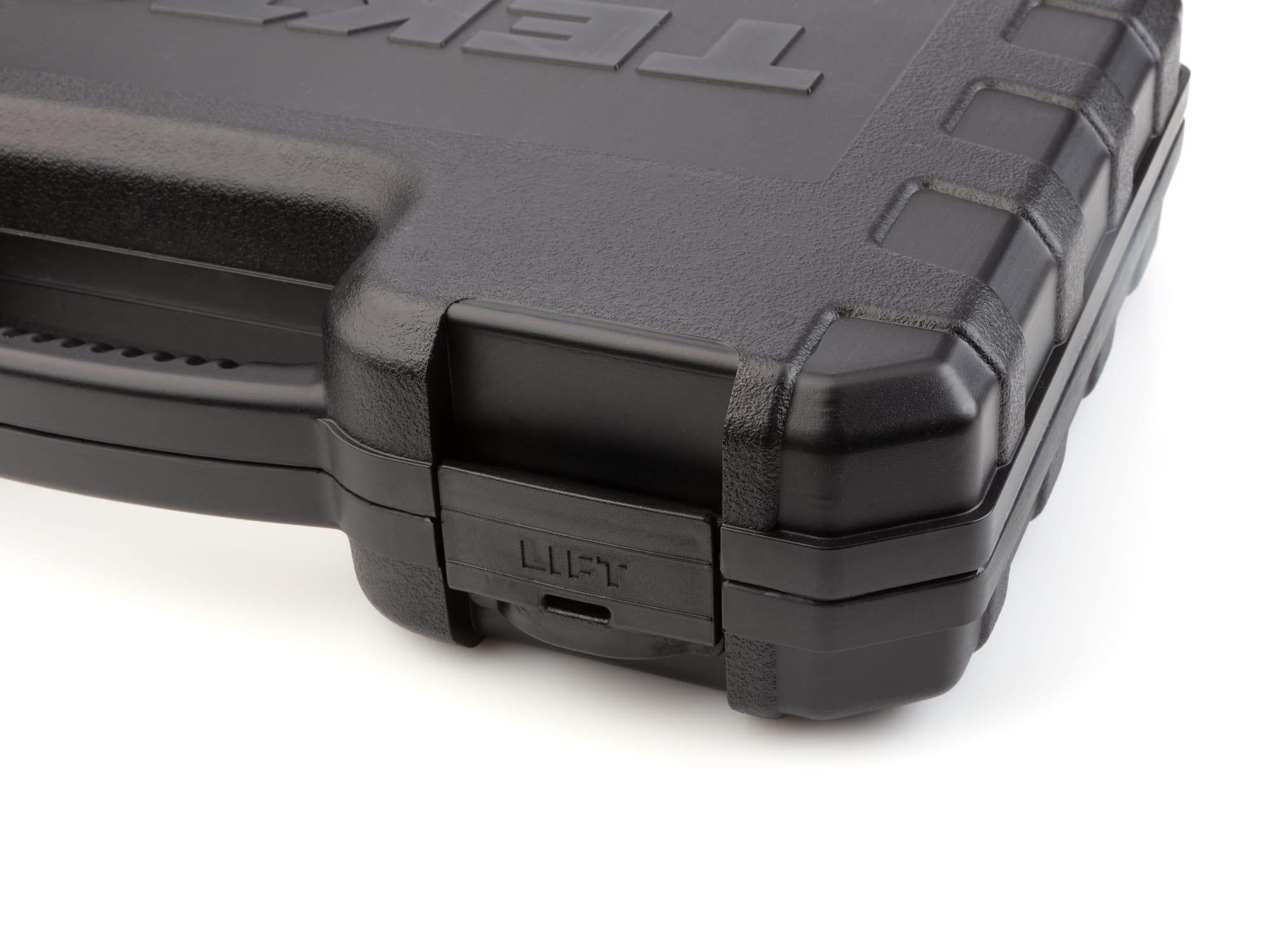 Closeup view of Tekton black socket set part set. Item #OSM89901