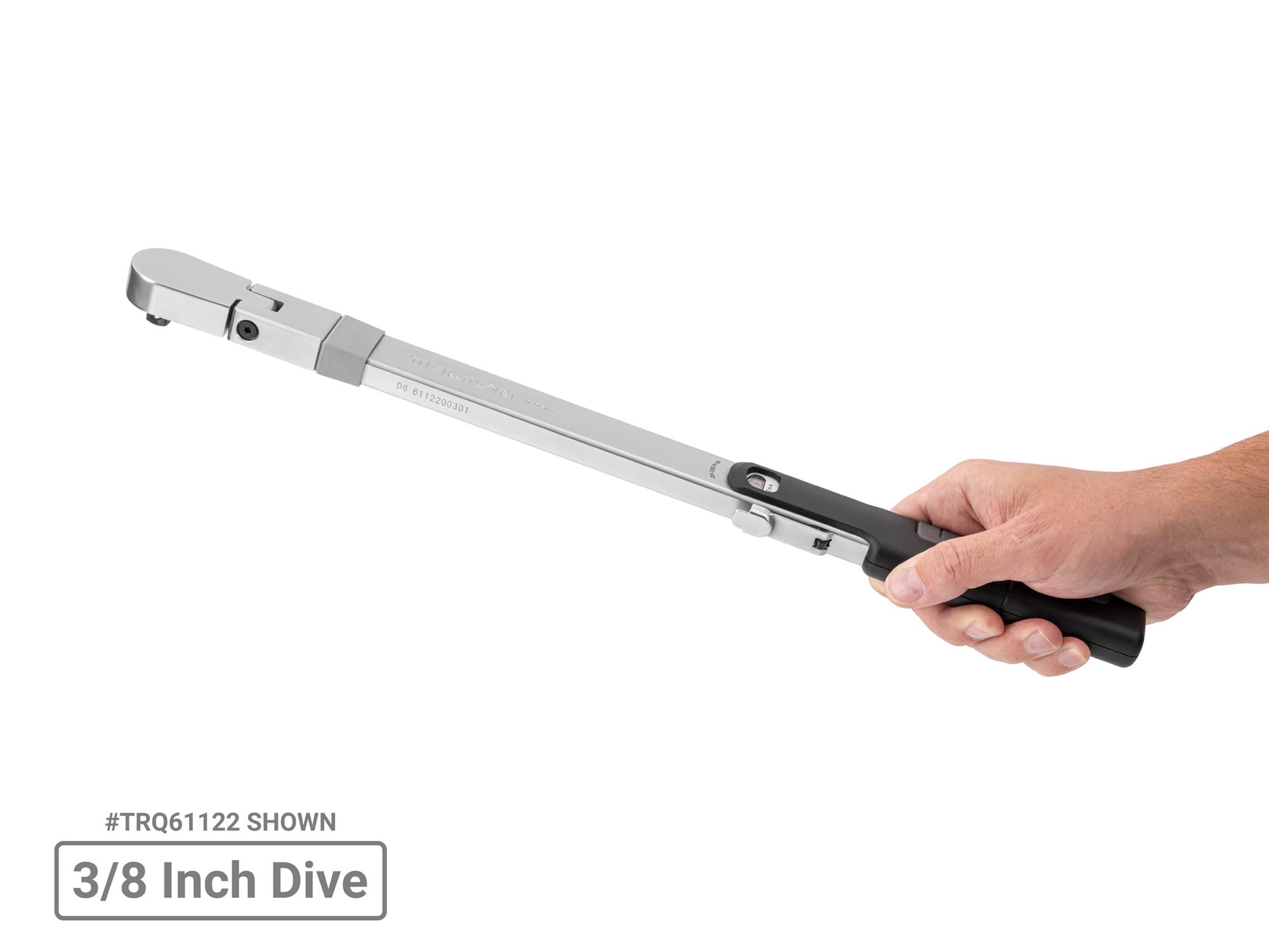 Person holding Tekton case split beam torque wrench set. Item #TRQ96901