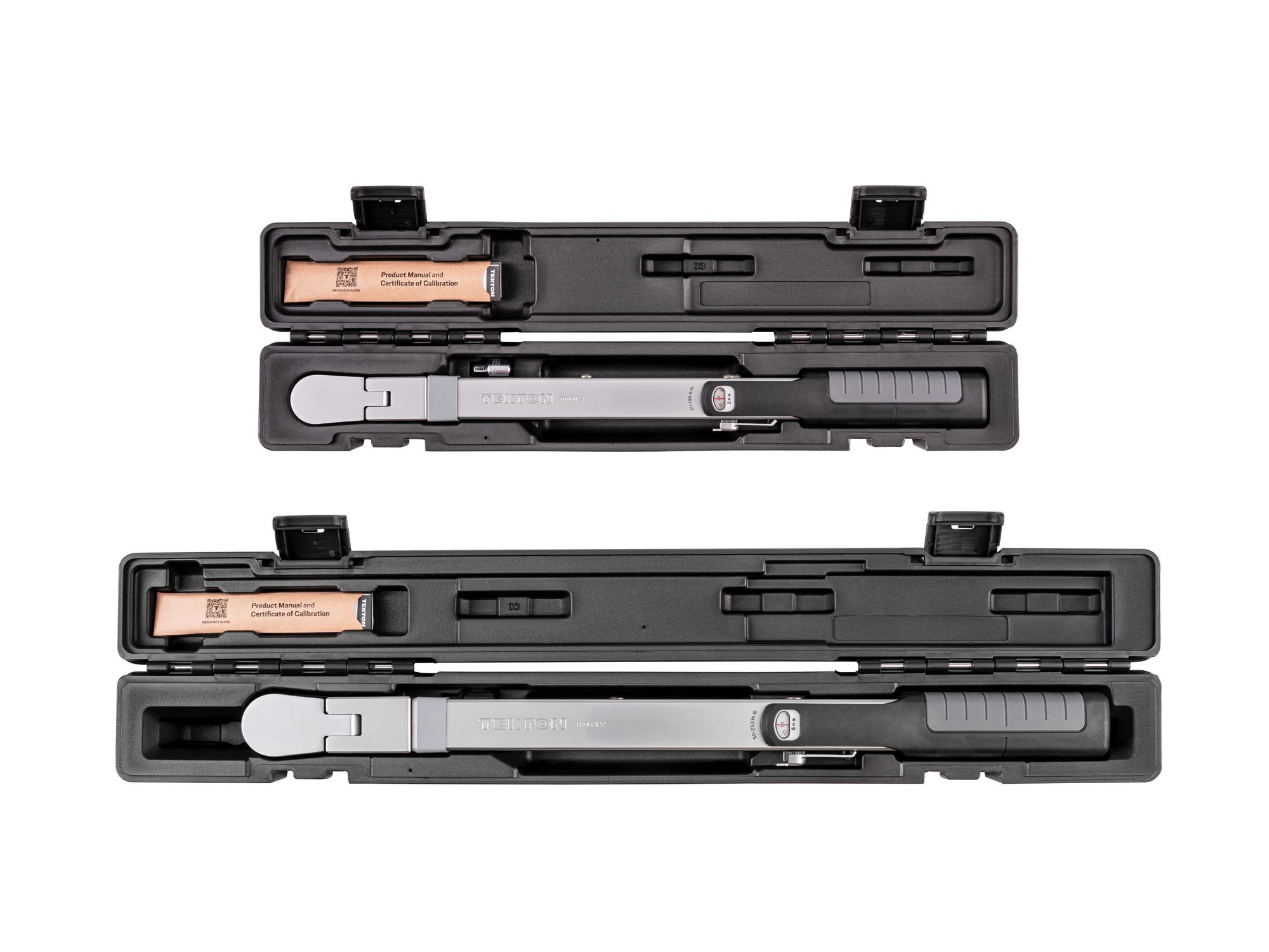 Top view of Tekton case split beam torque wrench set. Item #TRQ96901