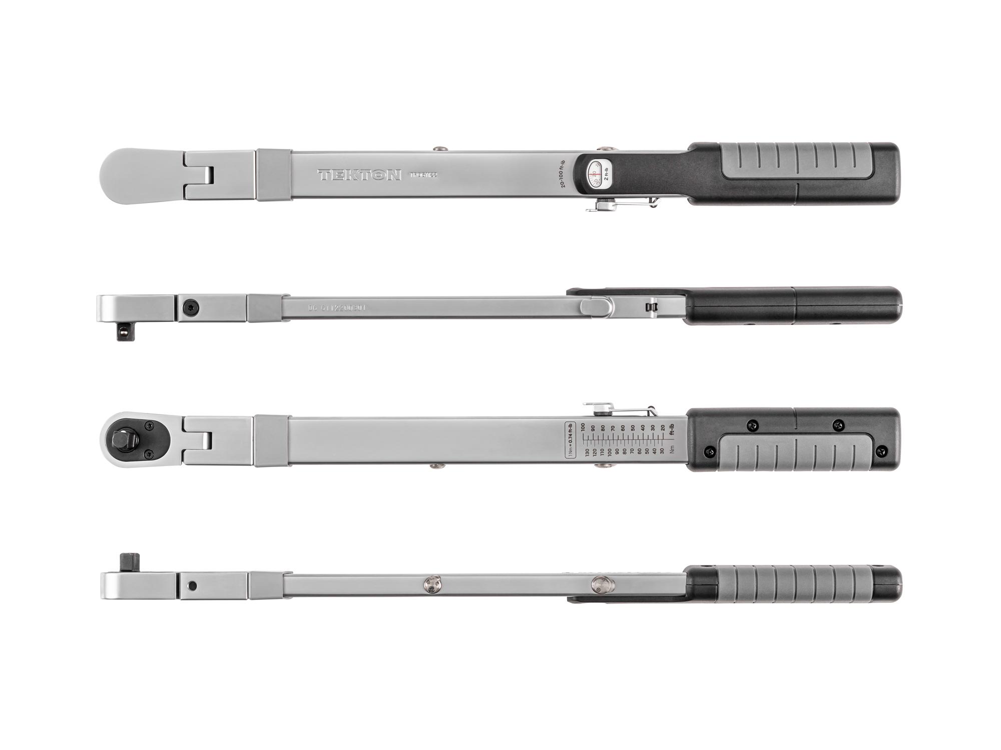 Side view of Tekton case split beam torque wrench. Item #TRQ61122