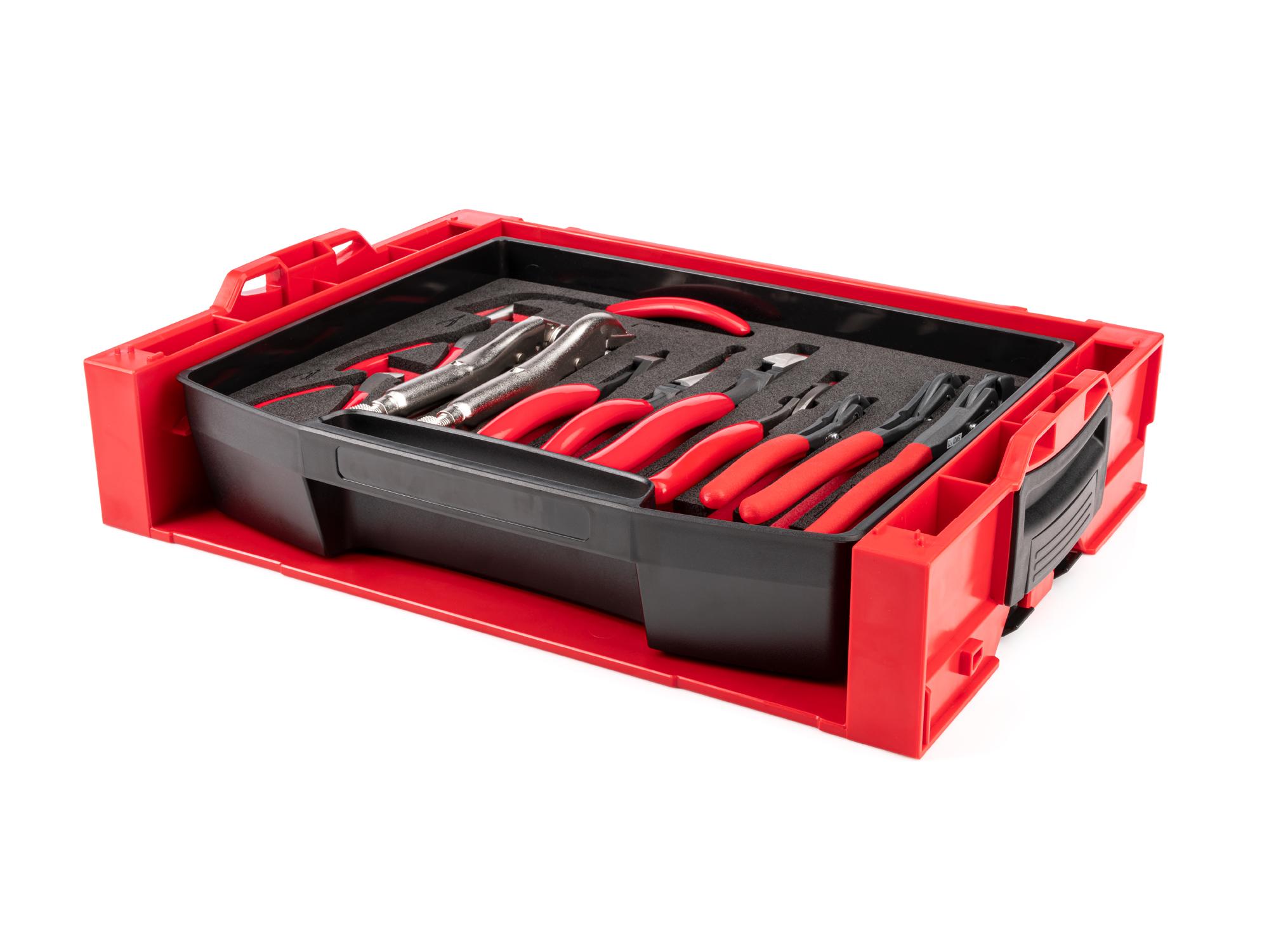 Front-right angle view of Tekton mixed pliers set set. Item #PLR96001