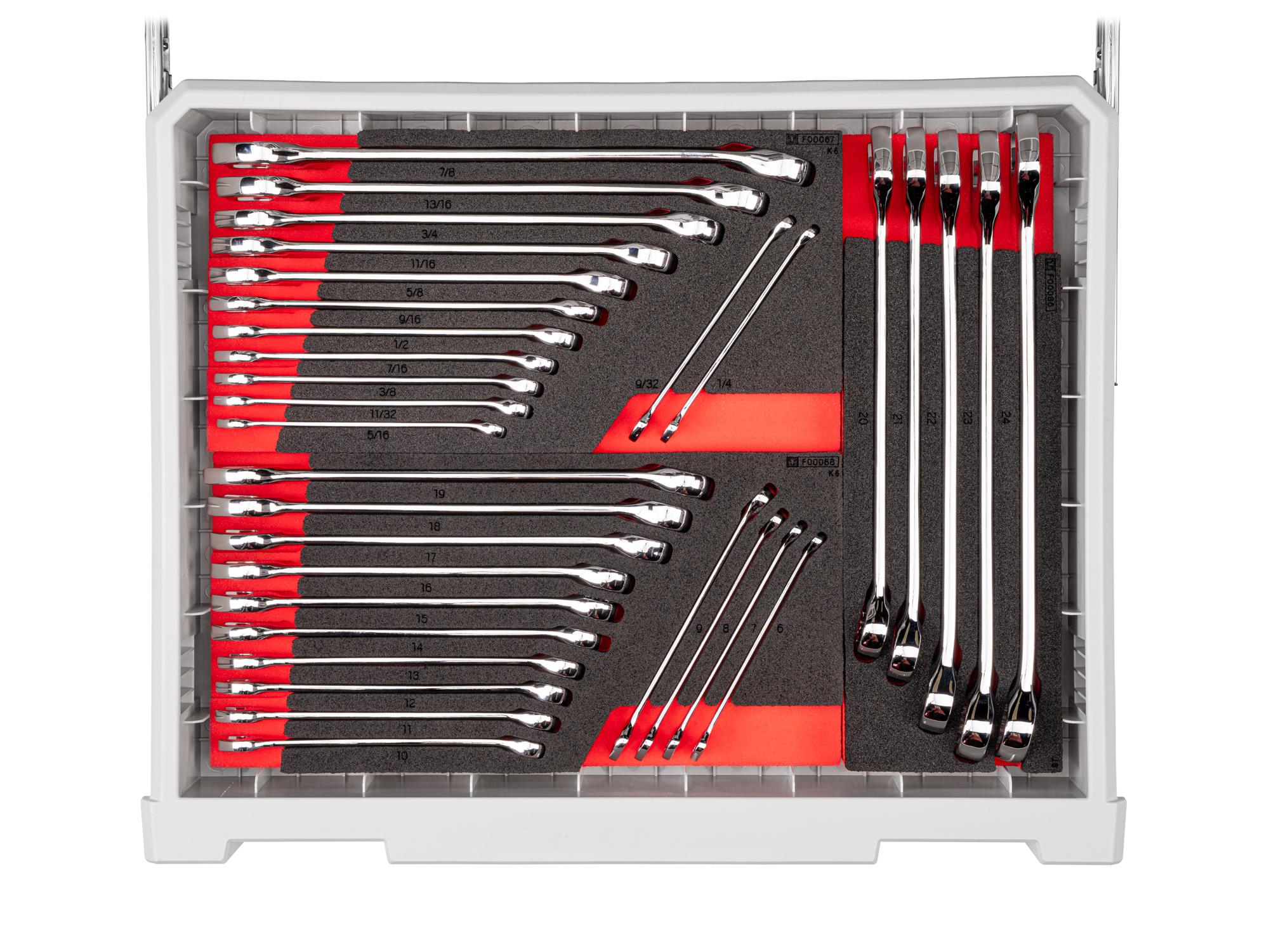 Contents of lunar white Tekton tool set with RIG 5-drawer tool box. RIG99105