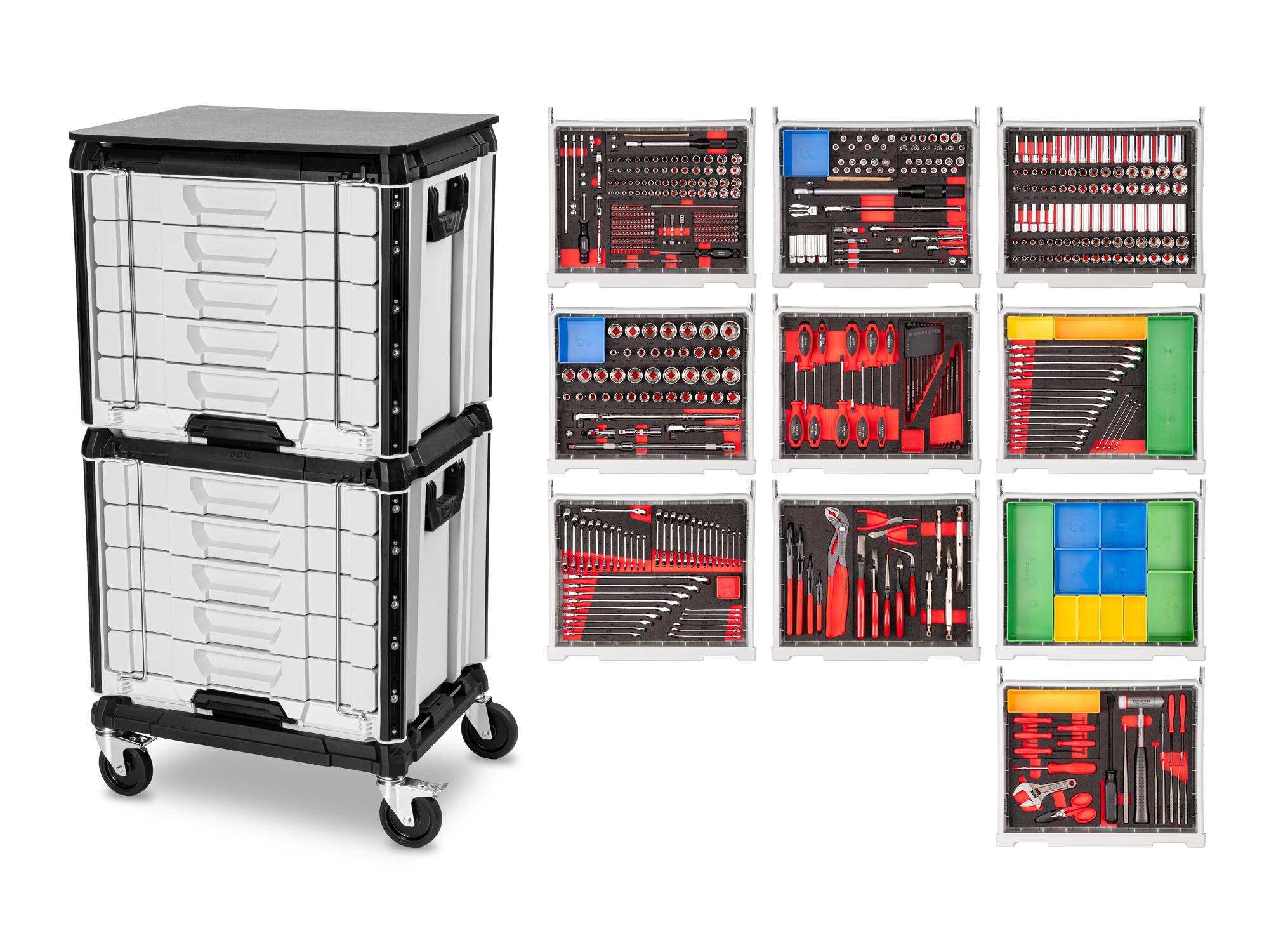 558-Piece Tool Set with RIG 10-Drawer Tool Cart (Lunar White)