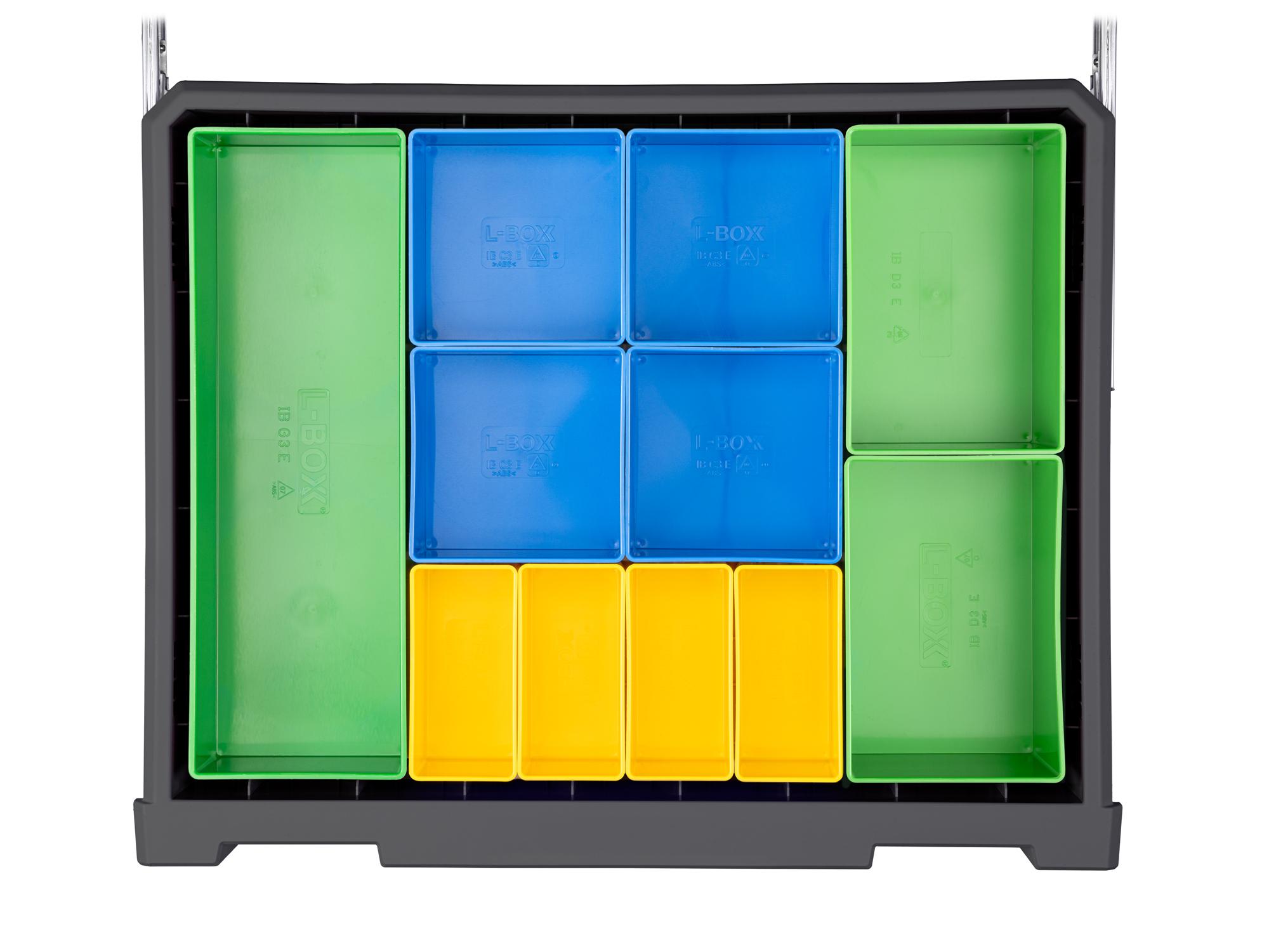 Top view of slate-gray Tekton 10-drawer tool cart with organizer bins. RIG99210