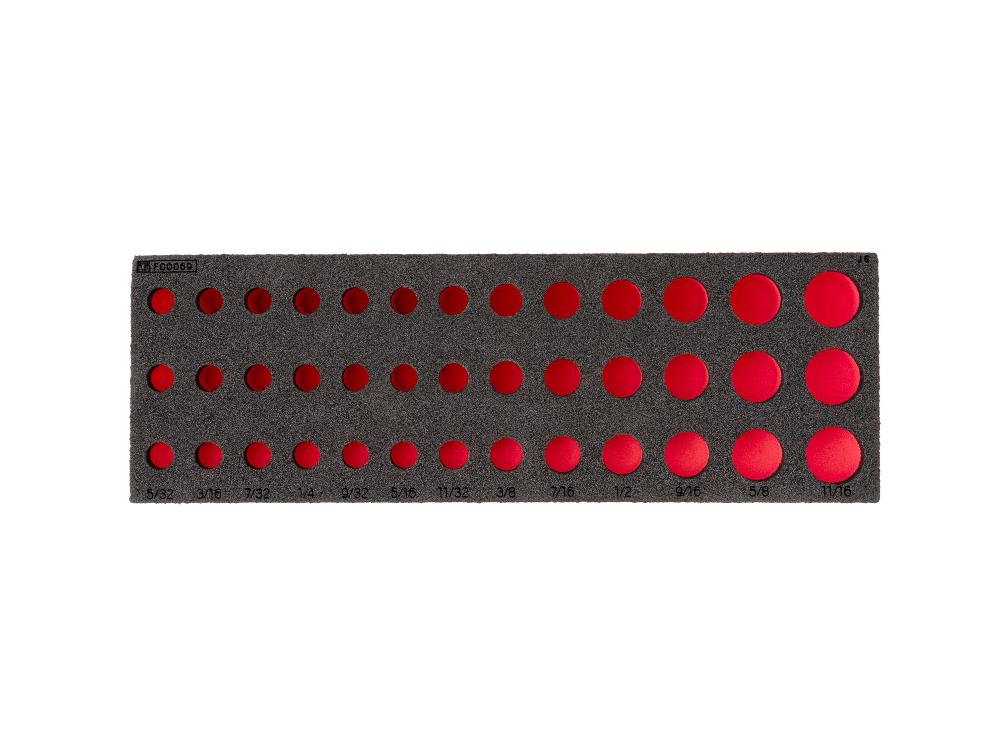 TEKTON 39-Tool 1/4 Inch Drive Shallow, Semi-Deep, and Deep Socket Set Foam Organizer, 12 x 4 Inch (5/32 - 11/16 in.)