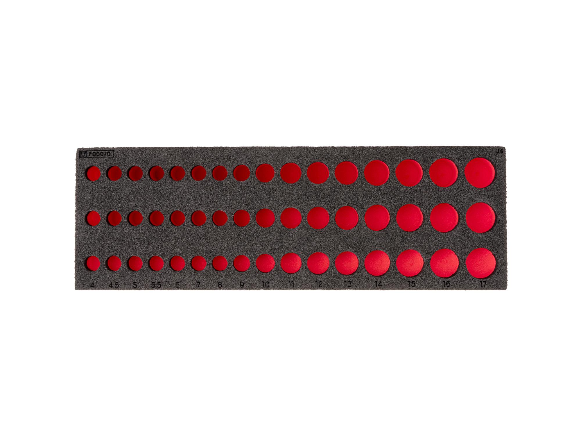 TEKTON 48-Tool 1/4 Inch Drive Shallow, Semi-Deep, and Deep Socket Set Foam Organizer, 12 x 4 Inch (4 - 17 mm)