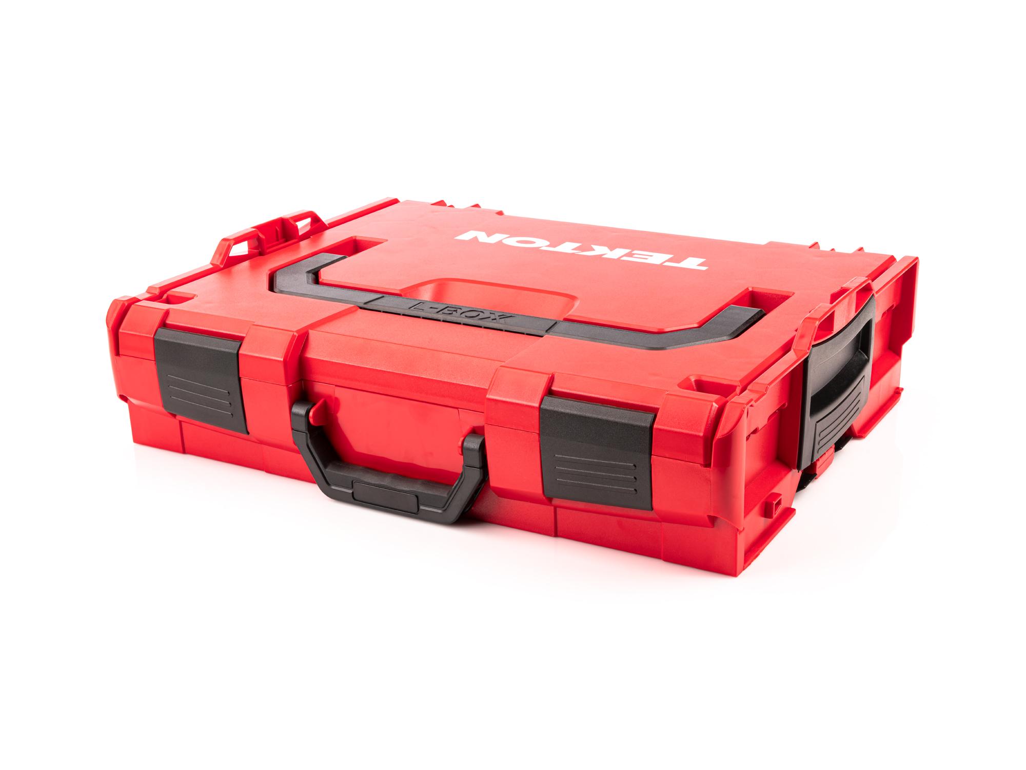Closed top front-right angle view of Tekton stacking organization system. Item #OLB11021