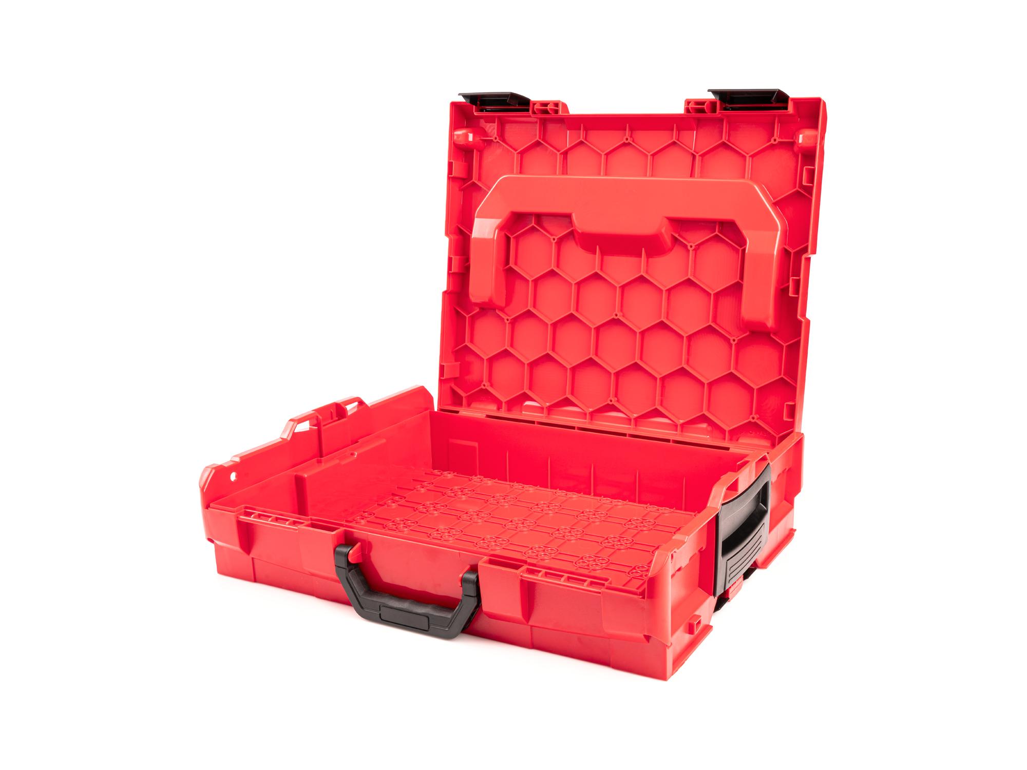 A top view of Tekton stacking organization tool box top with black handle. Item #OLB11021.